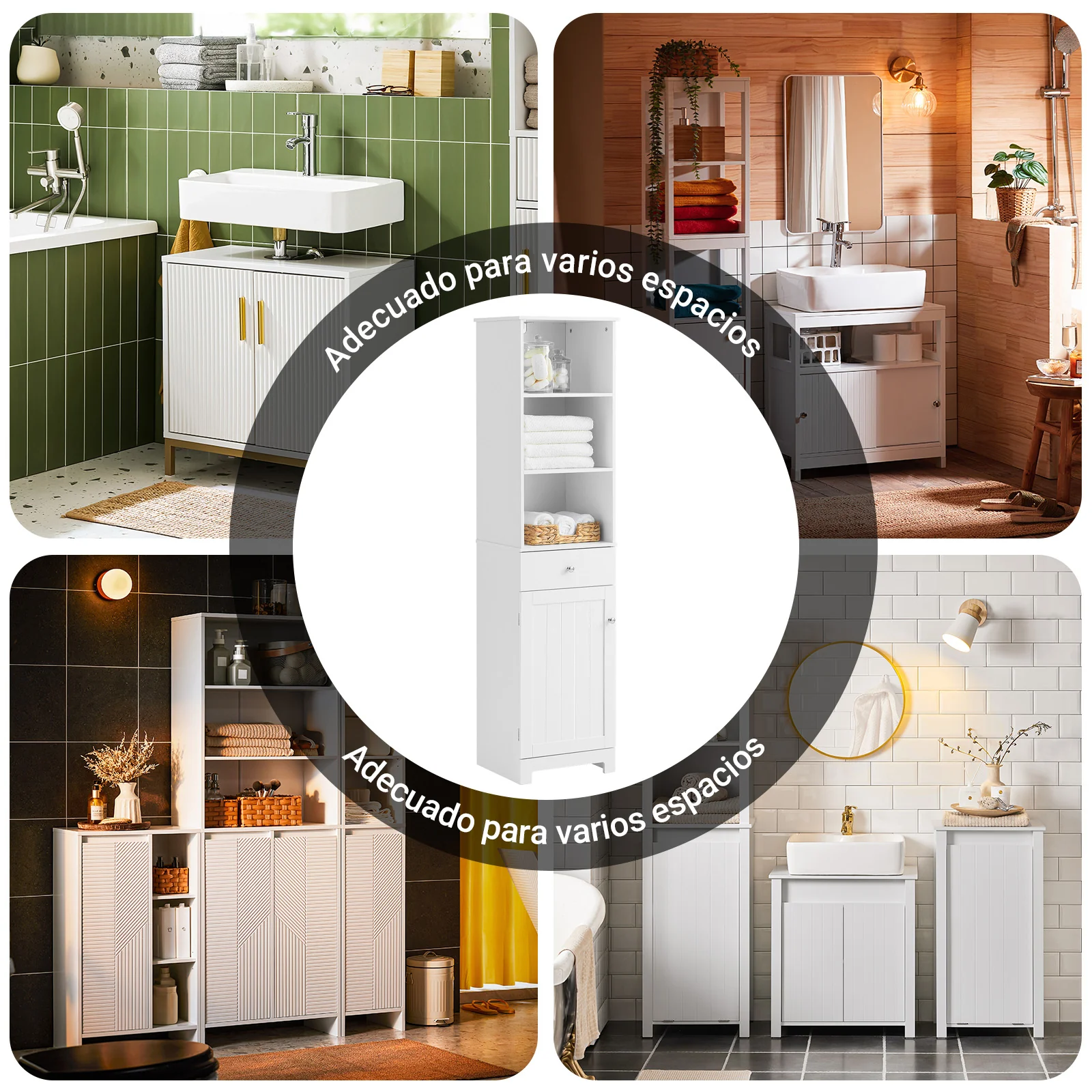SoBuy BZR17-W Mueble Columna de Baño con 1 puerta y 3 estantes y 1 cajón Blanco - Image 7