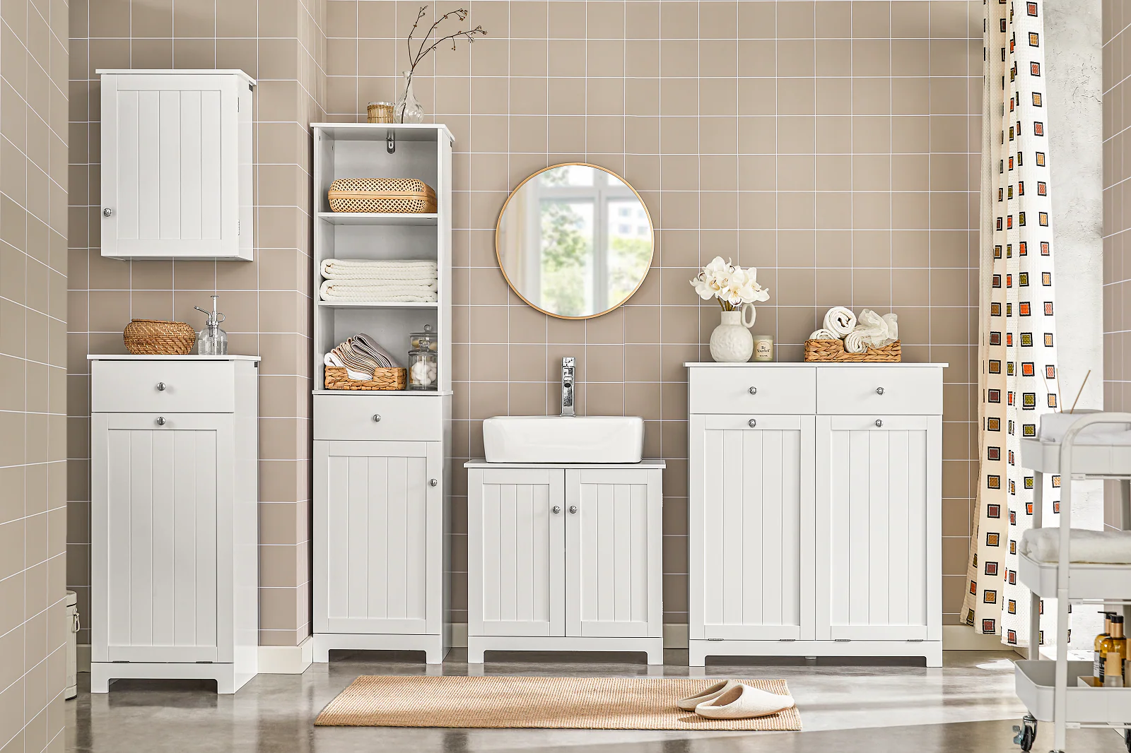 SoBuy BZR17-W Mueble Columna de Baño con 1 puerta y 3 estantes y 1 cajón Blanco - Image 9