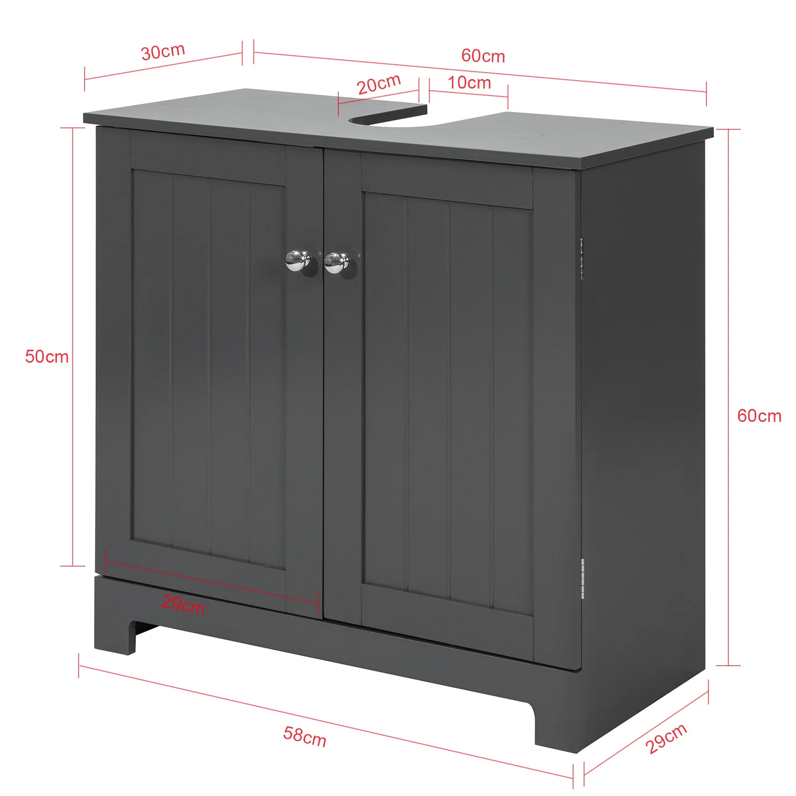 SoBuy BZR18-DG Armario Lavabo con 2 Estantes Gris - Image 3
