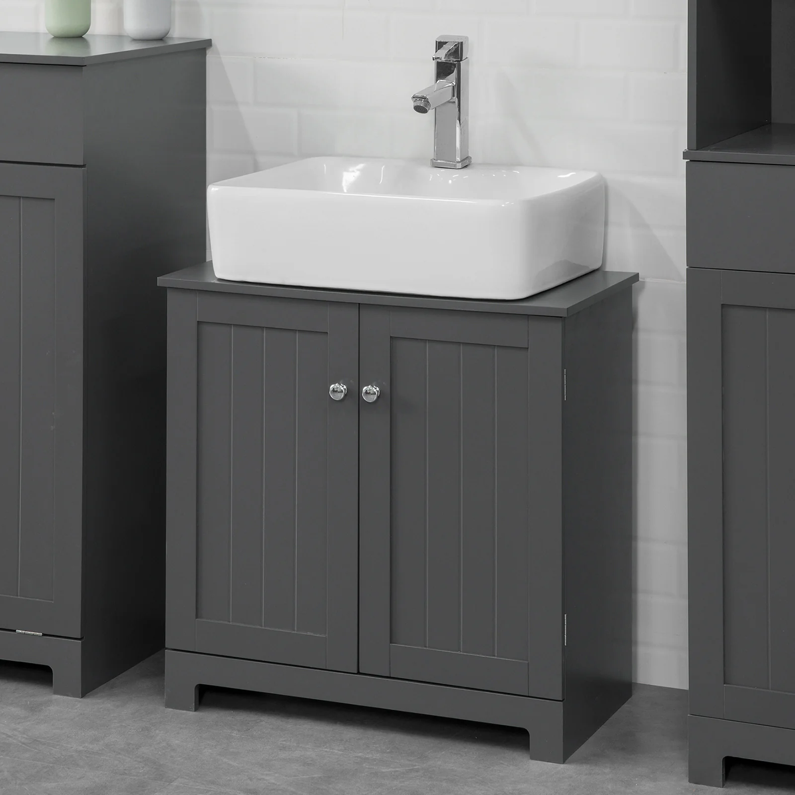 SoBuy BZR18-DG Armario Lavabo con 2 Estantes Gris - Image 4