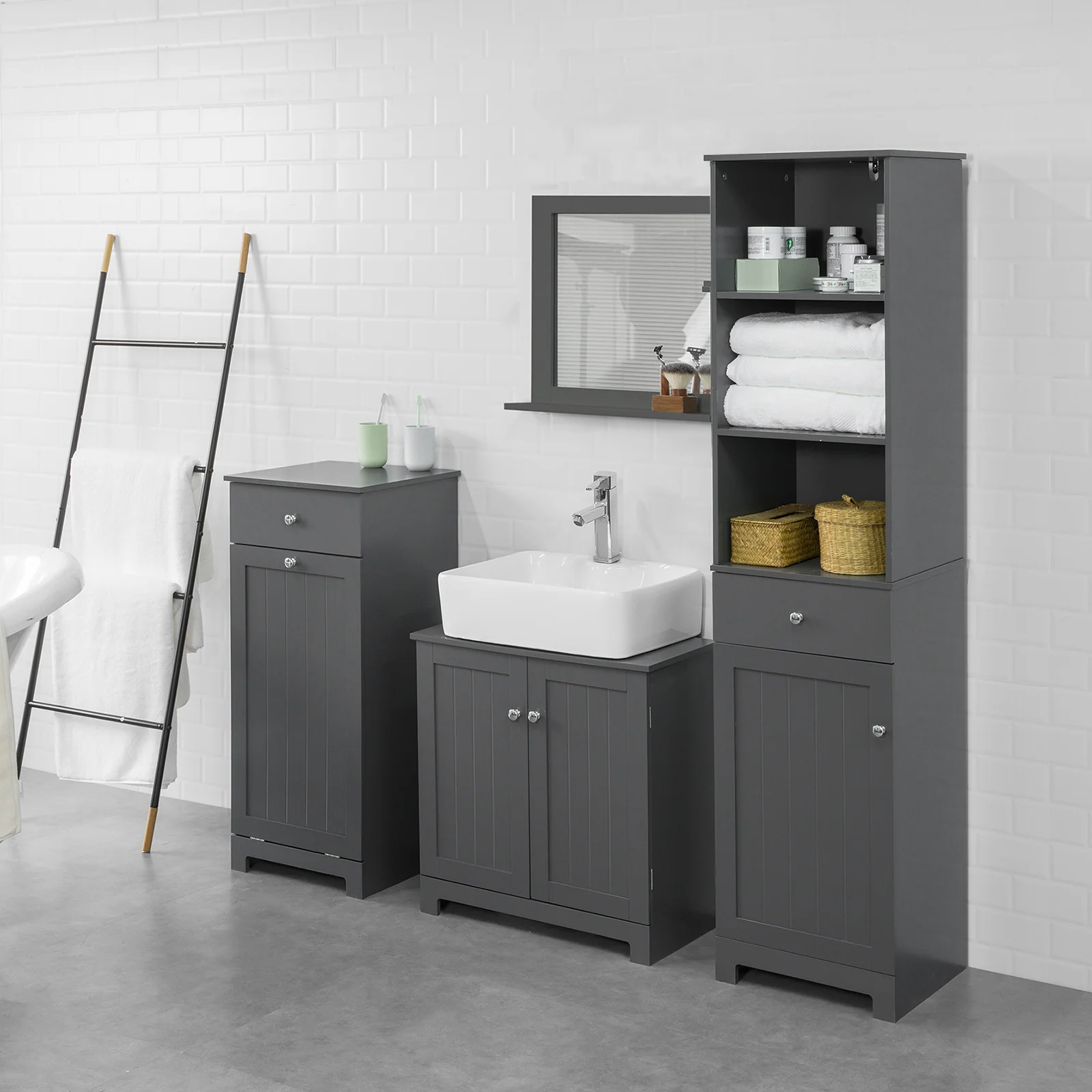 SoBuy BZR18-DG Armario Lavabo con 2 Estantes Gris - Image 7