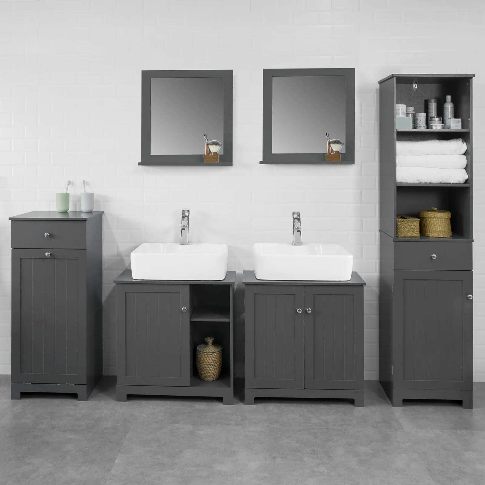 SoBuy BZR18-DG Armario Lavabo con 2 Estantes Gris - Image 8