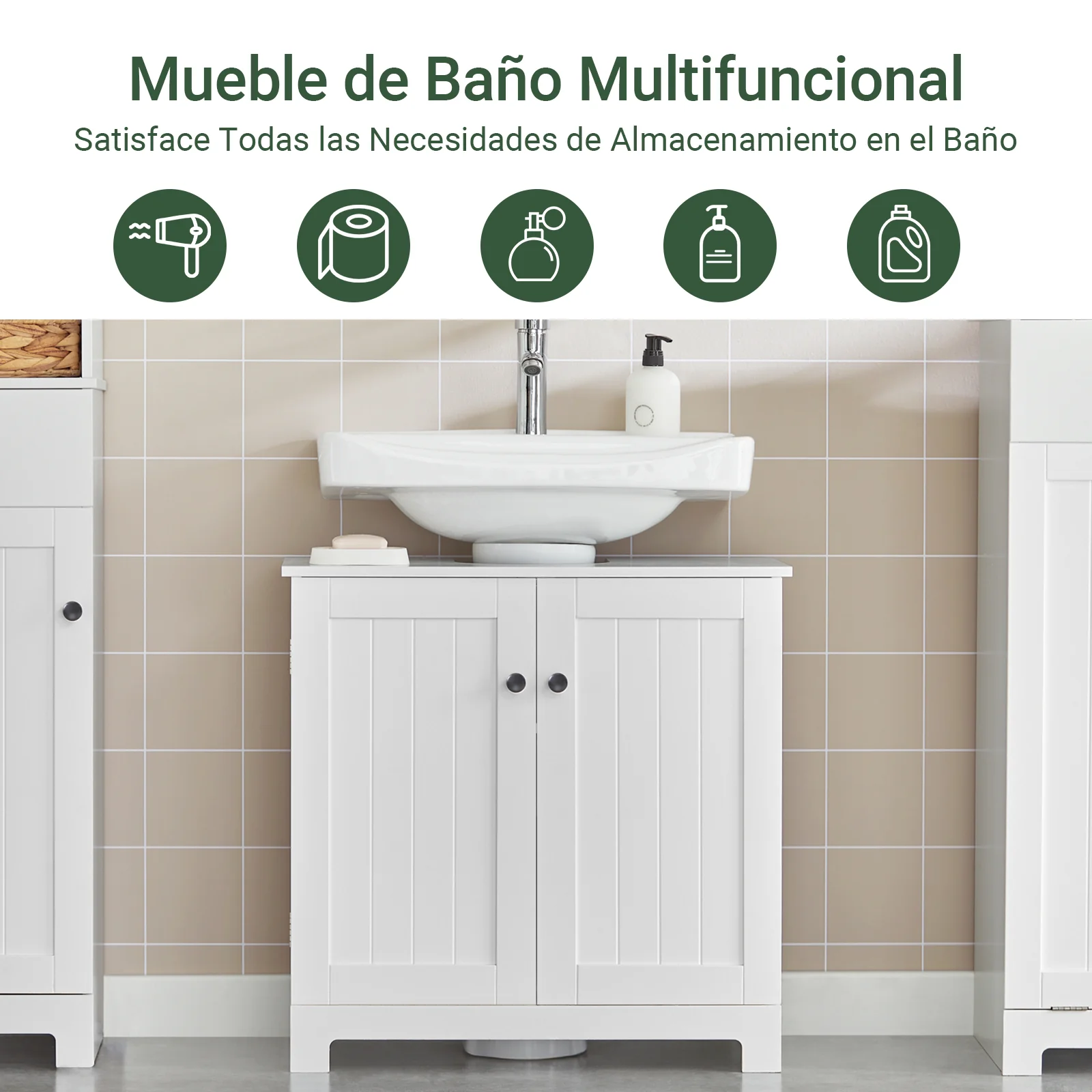 SoBuy BZR18-II-W Armario Lavabo con pedestal Armario de baño hasta el suelo Blanco - Image 2