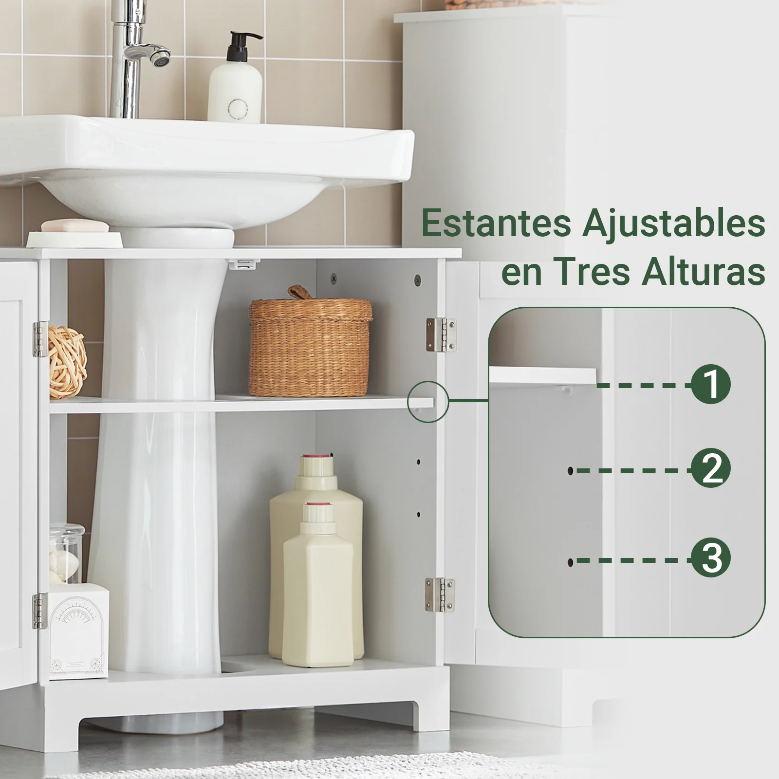 SoBuy BZR18-II-W Armario Lavabo con pedestal Armario de baño hasta el suelo Blanco - Image 4
