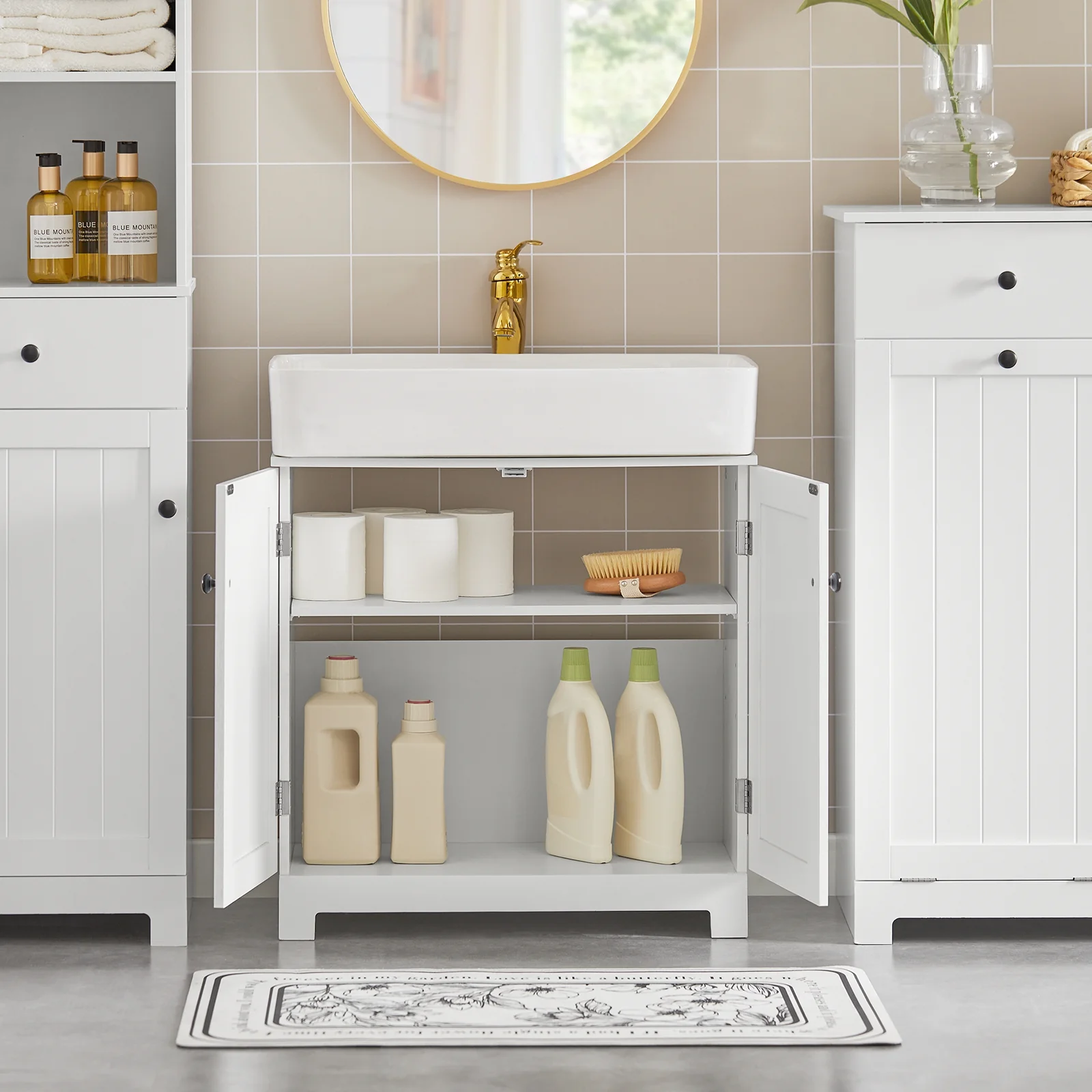 SoBuy BZR18-W Armario Lavabo con 2 Estantes Blanco - Image 3
