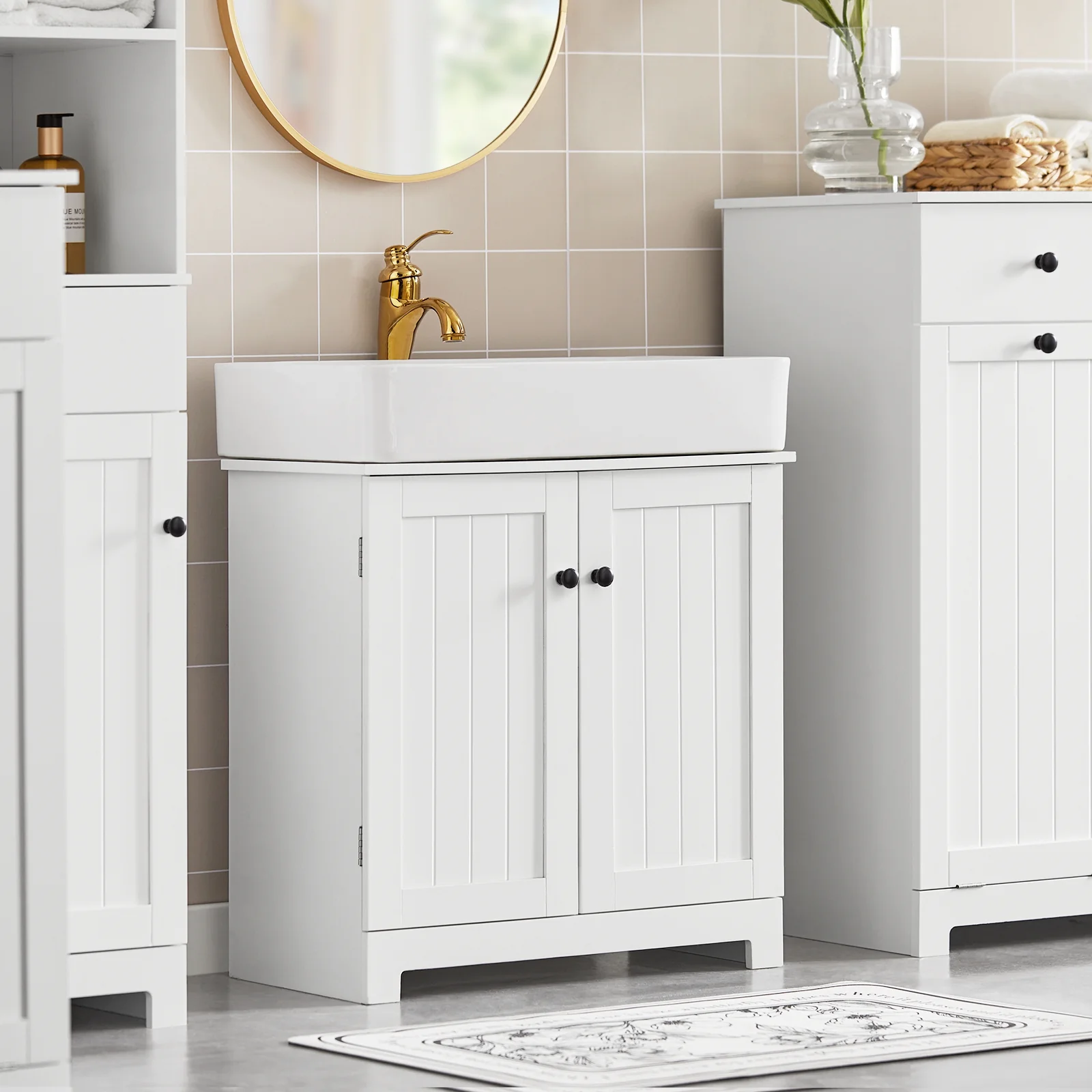 SoBuy BZR18-W Armario Lavabo con 2 Estantes Blanco - Image 5