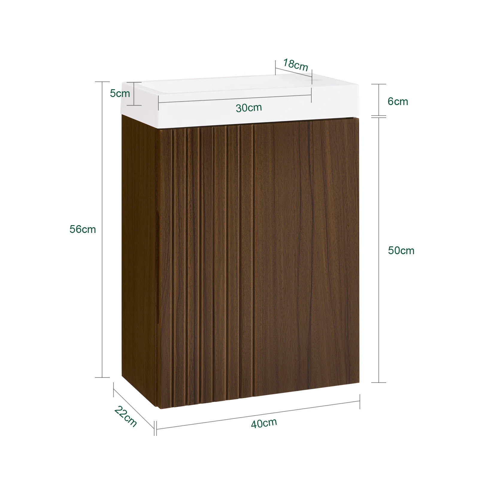 SoBuy BZR196-BR Armario con lavabo Mueble Colgante de Baño Marrón 40 x 22 x 56 cm - Image 3