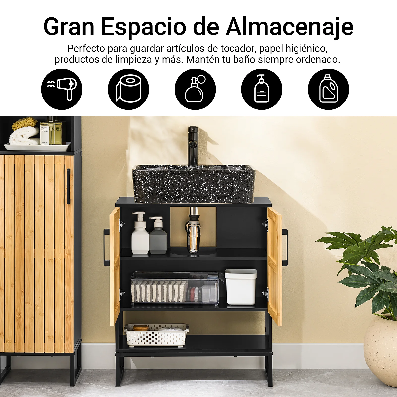 SoBuy BZR202-SCH Armario para debajo del Lavabo con Patas Metálicas 2 Puertas - Image 2