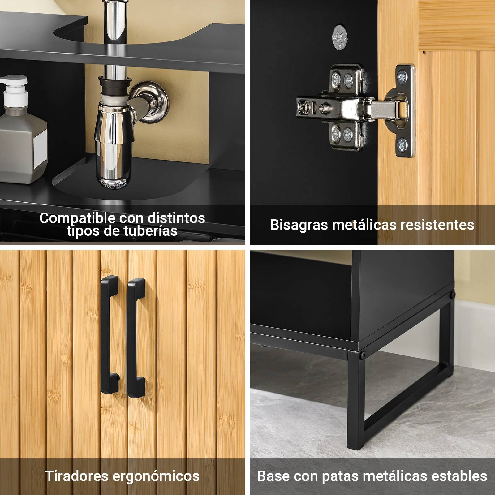 SoBuy BZR202-SCH Armario para debajo del Lavabo con Patas Metálicas 2 Puertas - Image 7