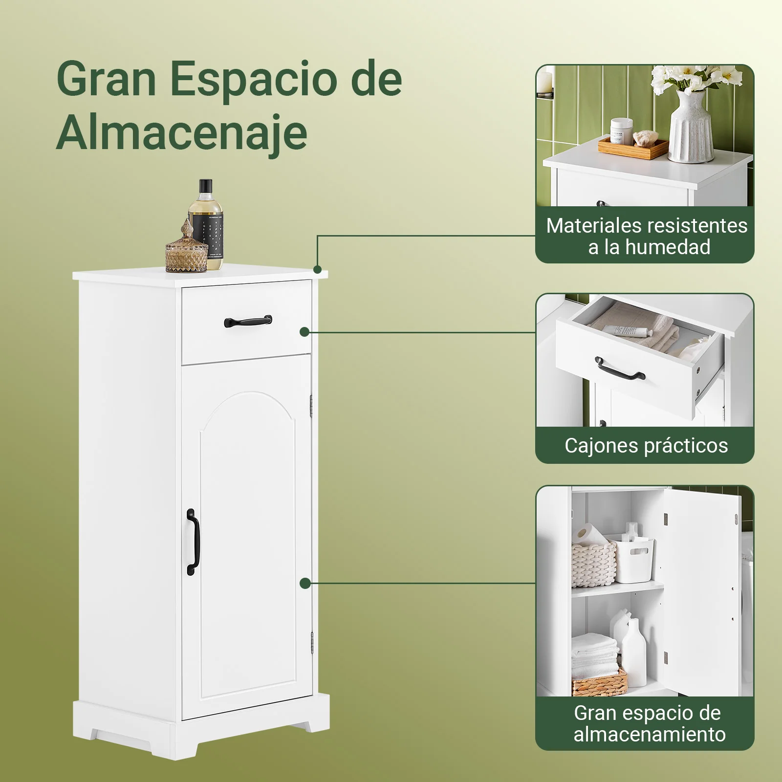 SoBuy BZR207-W Armario de Baño Estrecho Auxiliar de Baño con Cajón Blanco 42x30x93cm - Image 3