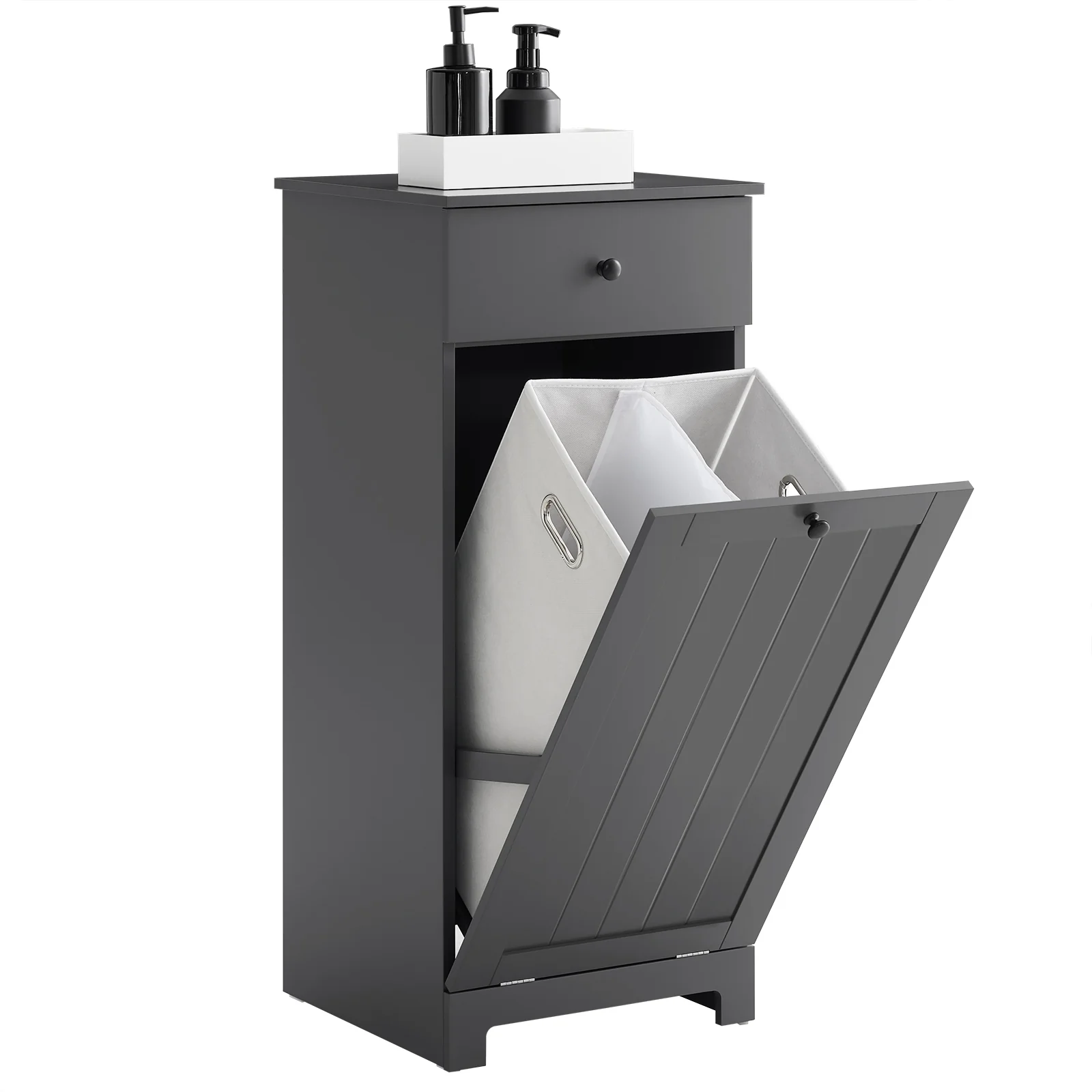 SoBuy BZR21-II-DG Mueble Baño con Cesto Ropa Sucia y Cajón Gris 40x38x90cm