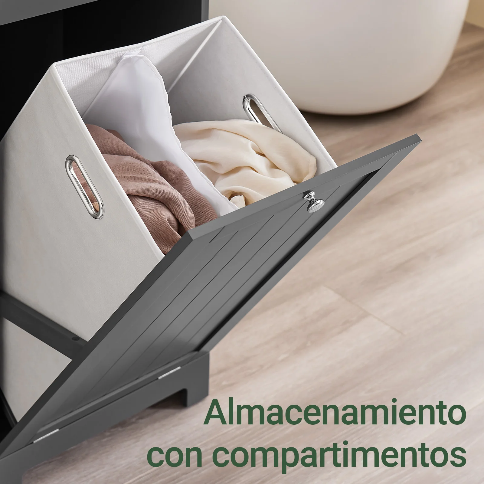 SoBuy BZR21-II-DG Mueble Baño con Cesto Ropa Sucia y Cajón Gris 40x38x90cm - Image 8