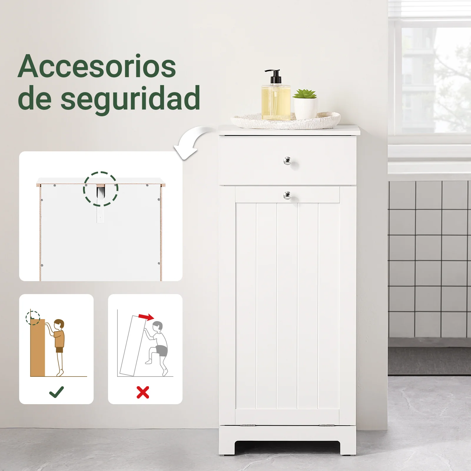 SoBuy BZR21-II-W Cesto para Ropa Sucia con un cajón Blanco - Image 4