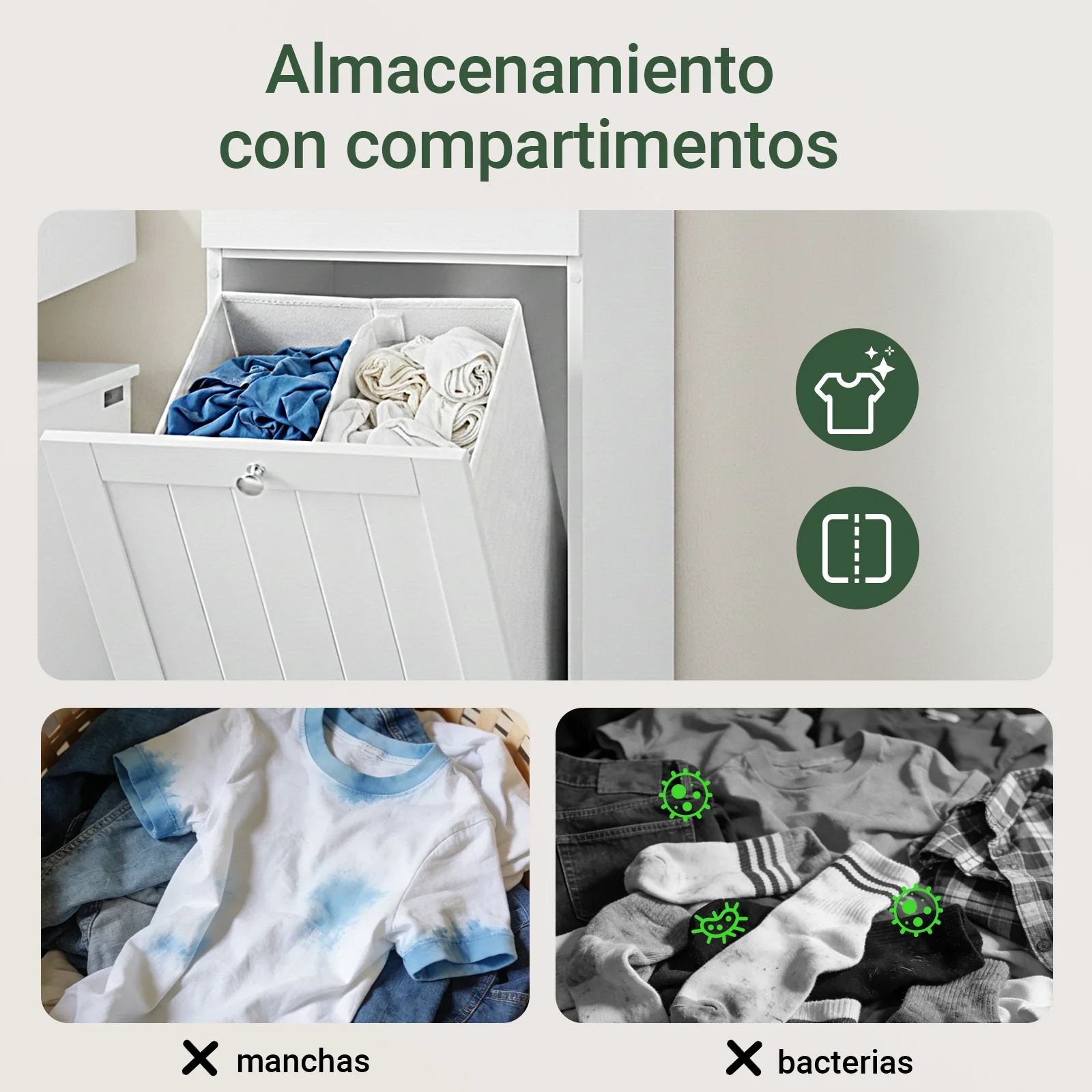 SoBuy BZR21-II-W Cesto para Ropa Sucia con un cajón Blanco - Image 5