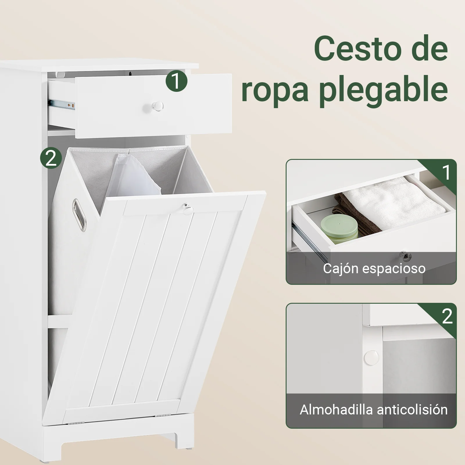 SoBuy BZR21-II-W Cesto para Ropa Sucia con un cajón Blanco - Image 6