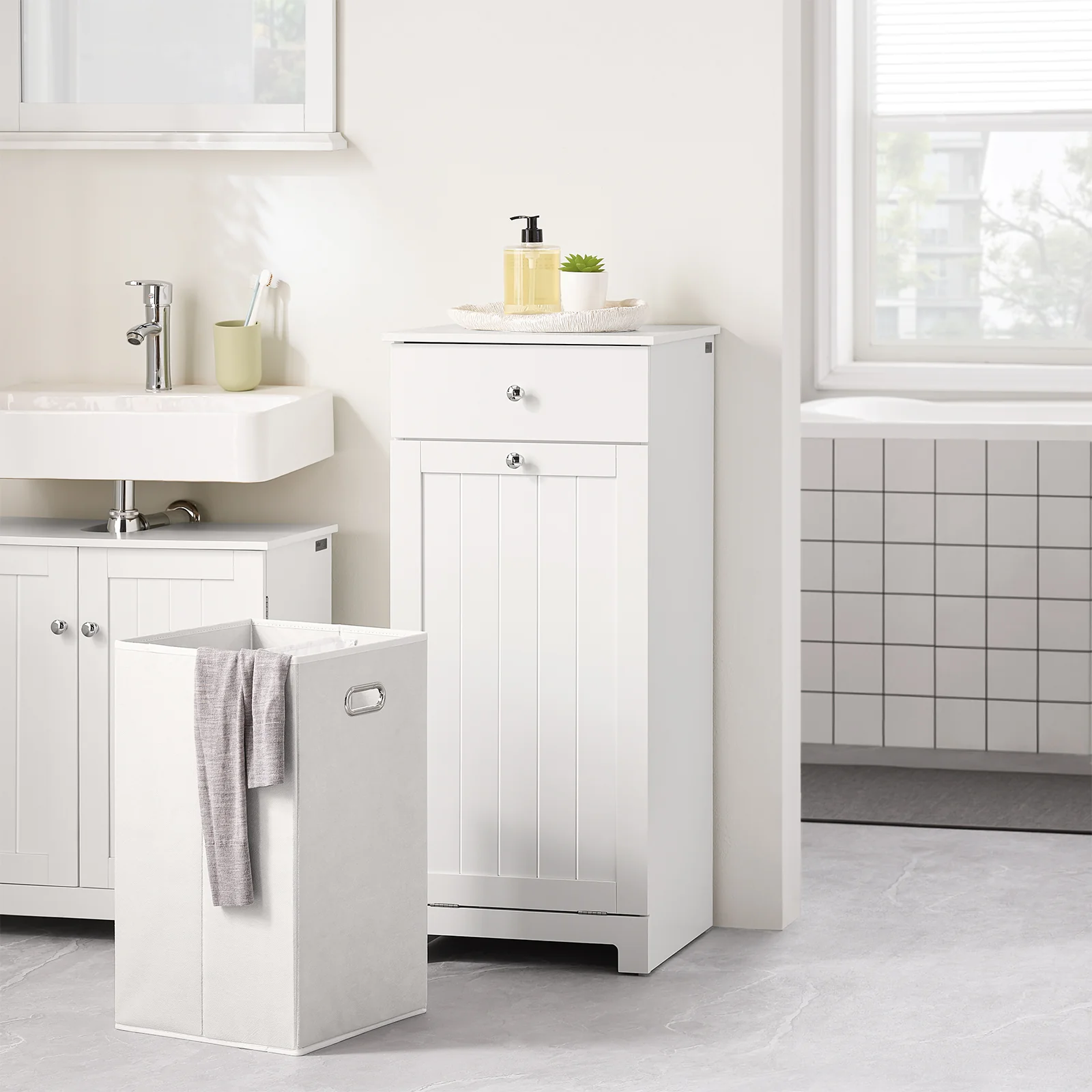 SoBuy BZR21-II-W Cesto para Ropa Sucia con un cajón Blanco - Image 9