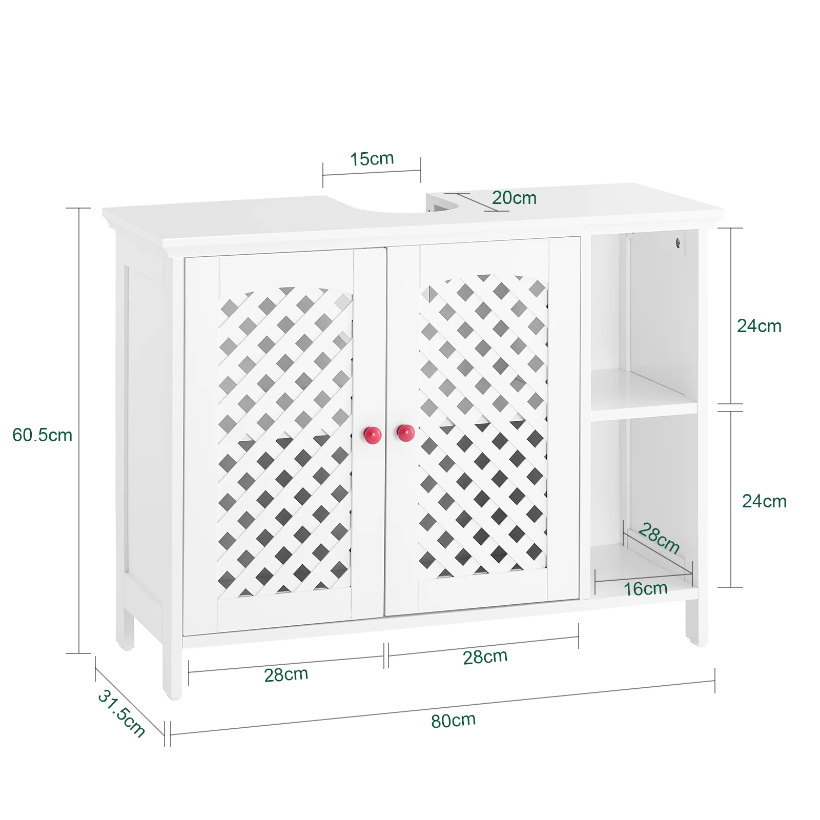 SoBuy BZR210-W Mueble Bajo Lavabo de Baño con 2 Puertas y Estante Abierto Blanco - Image 3