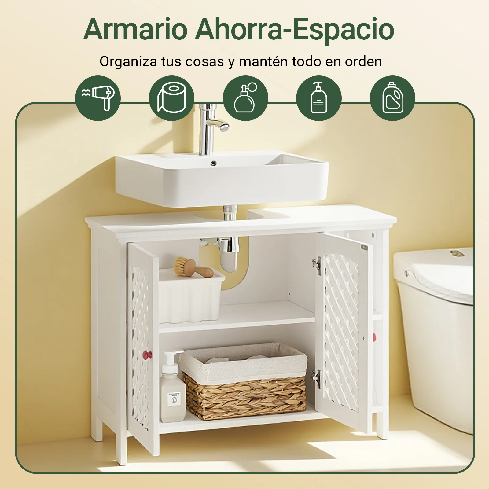 SoBuy BZR210-W Mueble Bajo Lavabo de Baño con 2 Puertas y Estante Abierto Blanco - Image 4