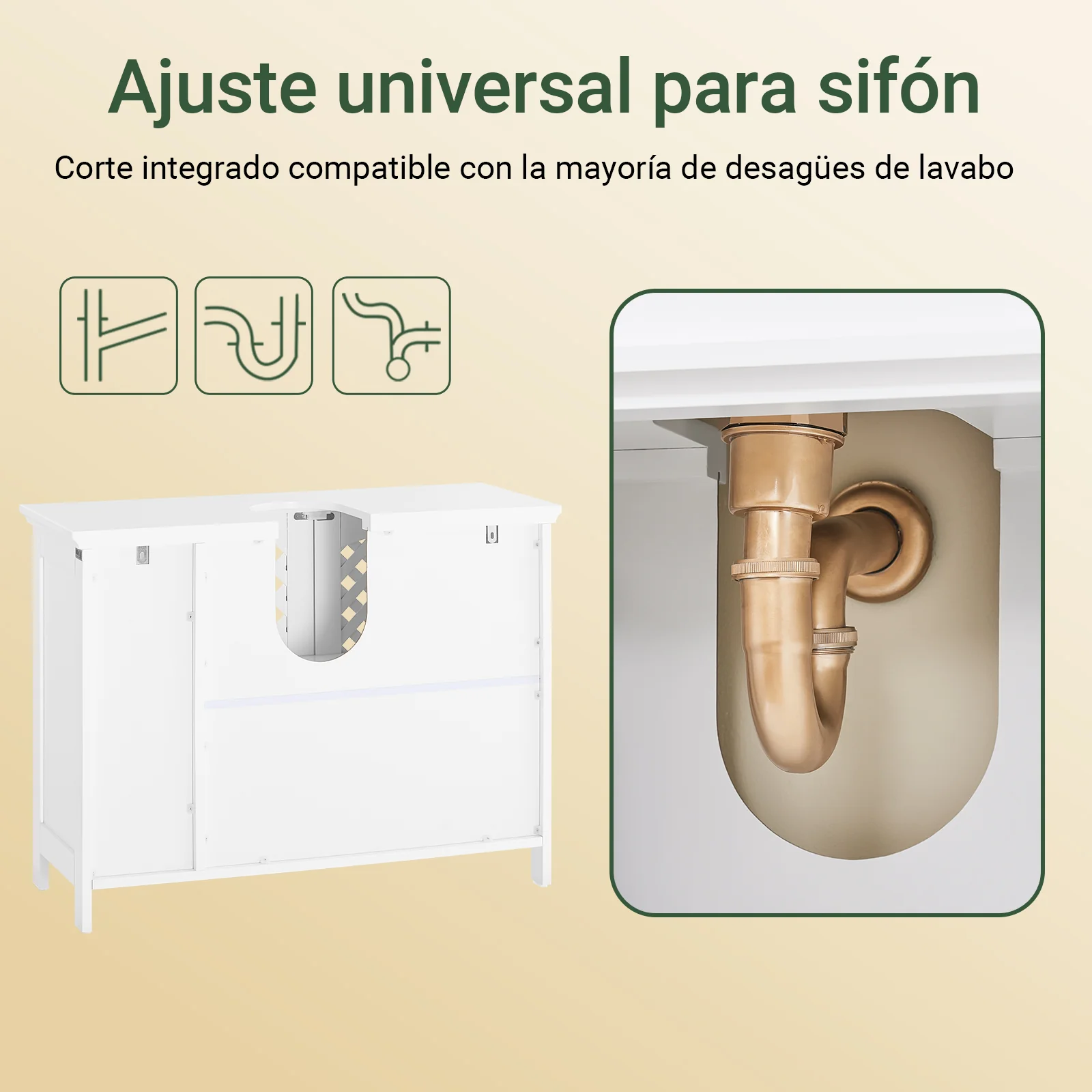 SoBuy BZR210-W Mueble Bajo Lavabo de Baño con 2 Puertas y Estante Abierto Blanco - Image 6