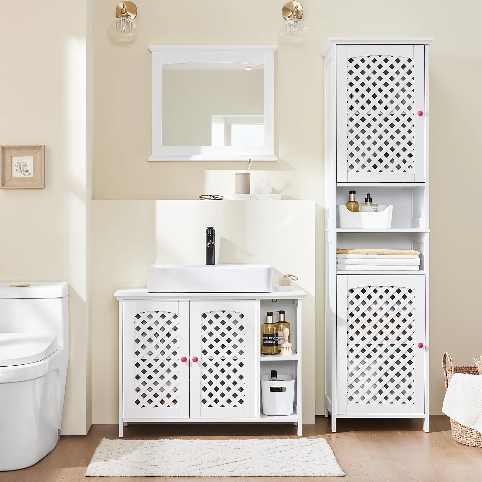 SoBuy BZR212-W Mueble de Pared con Espejo Espejo de Pared para Baño con 1 Estante Blanco - Image 5