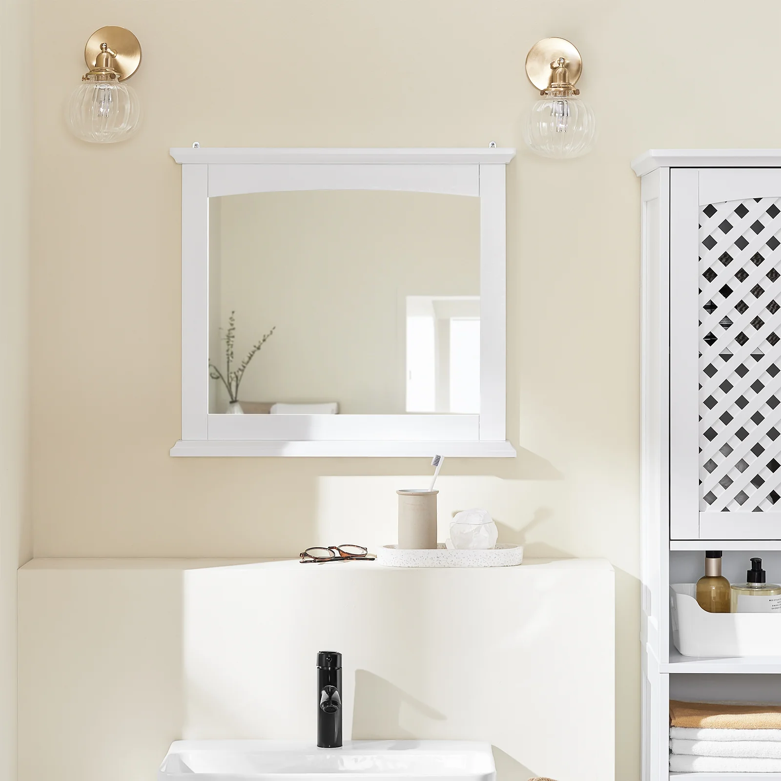 SoBuy BZR212-W Mueble de Pared con Espejo Espejo de Pared para Baño con 1 Estante Blanco - Image 6