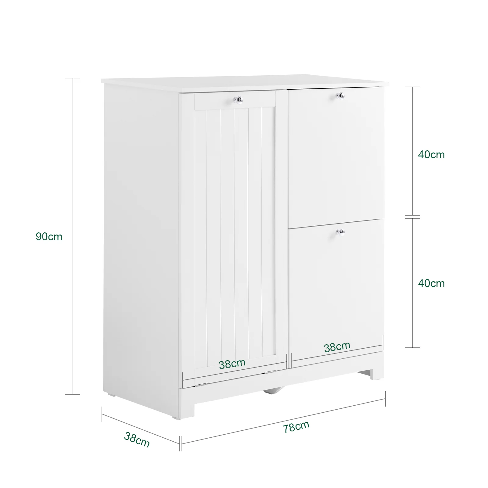 SoBuy BZR213-W Mueble Baño con 3 Cestos de Ropa Armario Estrecho para Lavandería 78x38x90 cm - Image 3