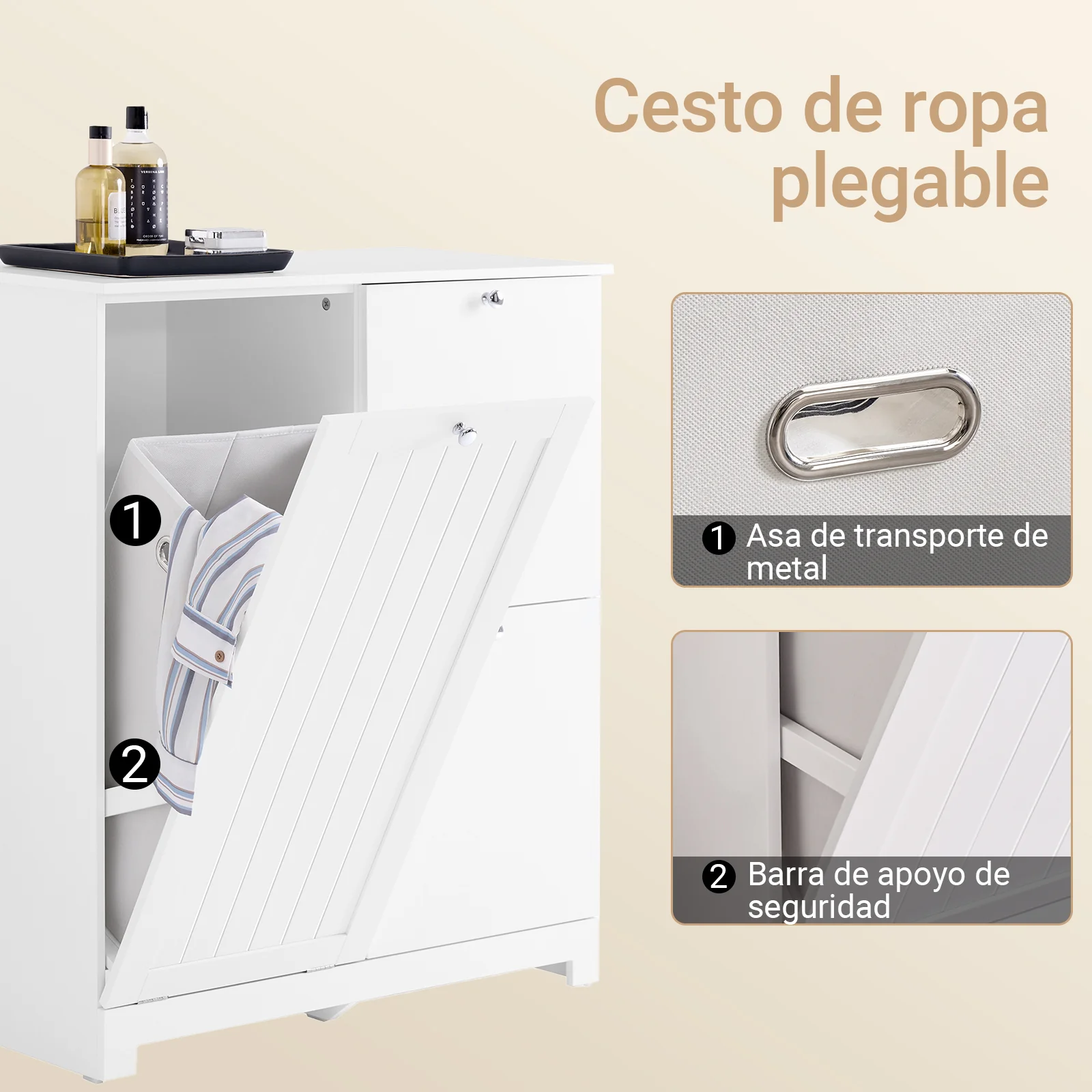 SoBuy BZR213-W Mueble Baño con 3 Cestos de Ropa Armario Estrecho para Lavandería 78x38x90 cm - Image 4