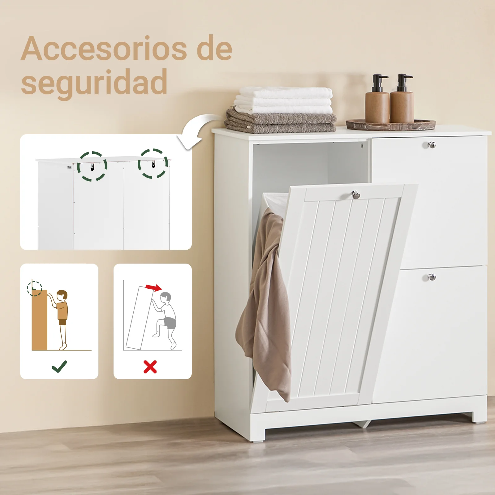 SoBuy BZR213-W Mueble Baño con 3 Cestos de Ropa Armario Estrecho para Lavandería 78x38x90 cm - Image 8