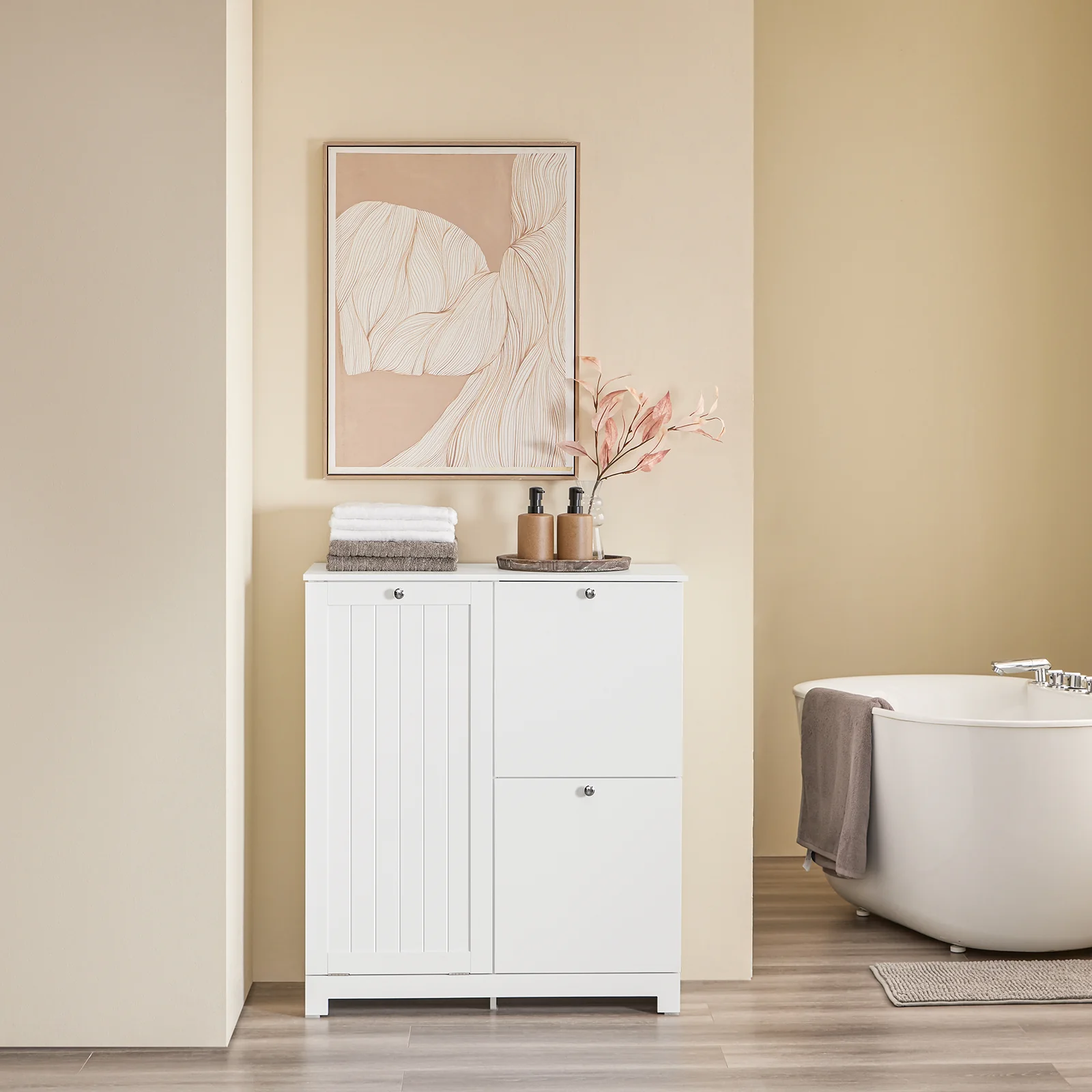 SoBuy BZR213-W Mueble Baño con 3 Cestos de Ropa Armario Estrecho para Lavandería 78x38x90 cm - Image 9