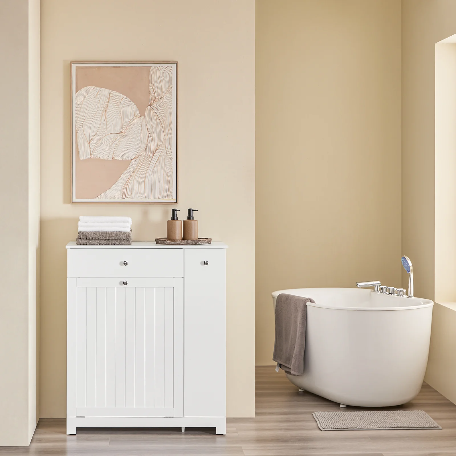 SoBuy BZR214-W Mueble Baño con Cestos para Ropa con Cajón, 2 Cestos Extraíbles y Compartimento Deslizante - Image 9