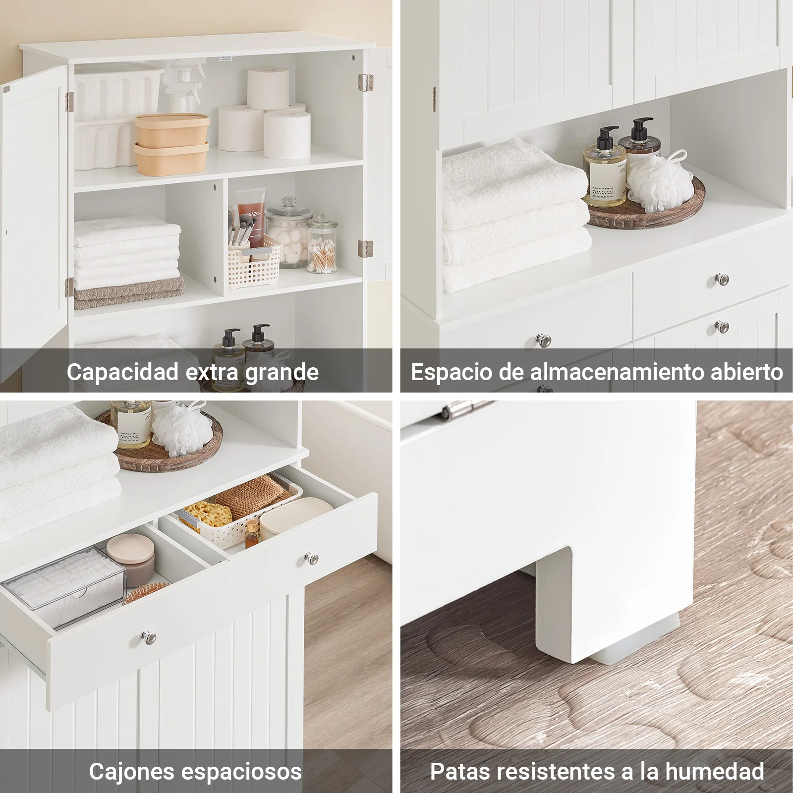 SoBuy BZR215-W Armario Alto de Baño con 2 Cestos para Ropa y 2 Cajones Blanco - Image 9