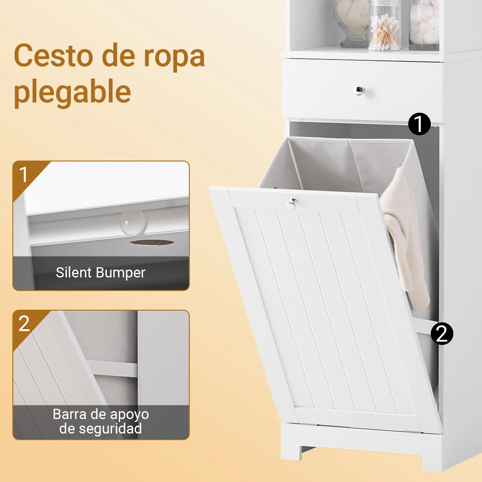 SoBuy BZR216-W Armario Alto Mueble Columna de Baño con 1 Cesto Ropa y 1 Puerta Blanco - Image 7