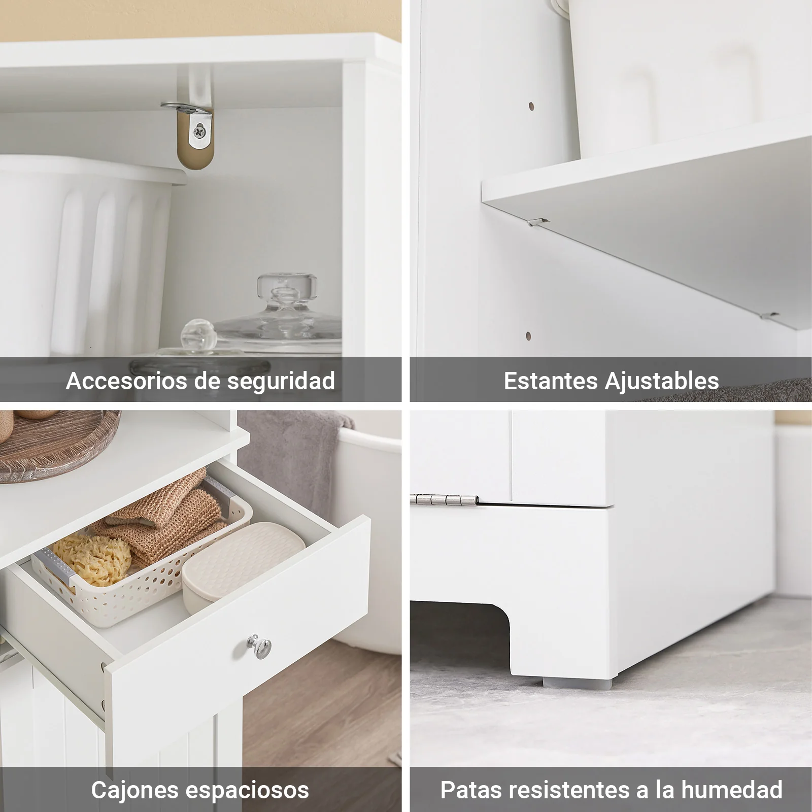 SoBuy BZR216-W Armario Alto Mueble Columna de Baño con 1 Cesto Ropa y 1 Puerta Blanco - Image 8