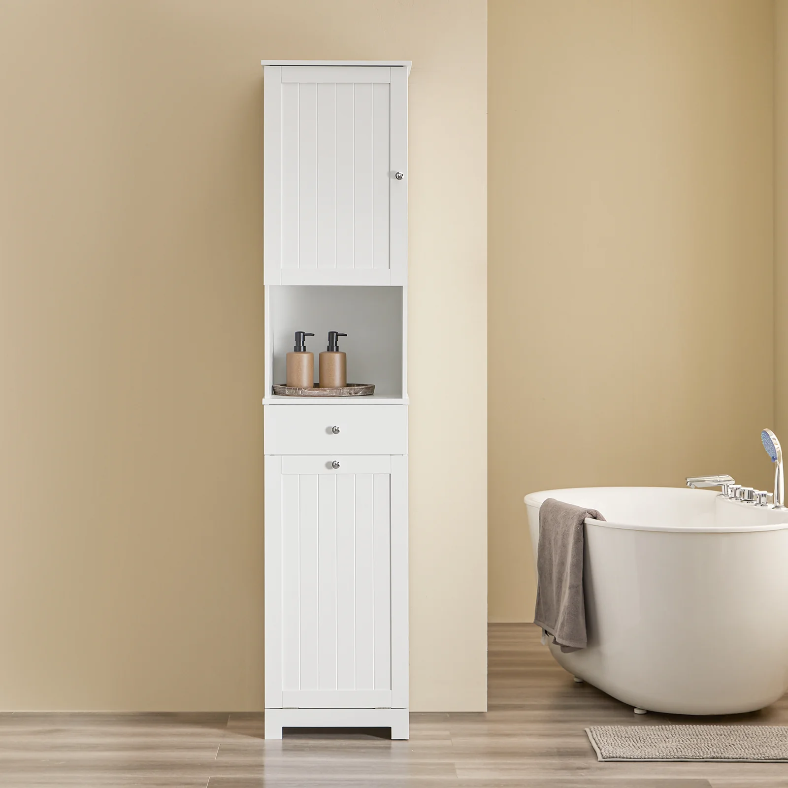 SoBuy BZR216-W Armario Alto Mueble Columna de Baño con 1 Cesto Ropa y 1 Puerta Blanco - Image 9