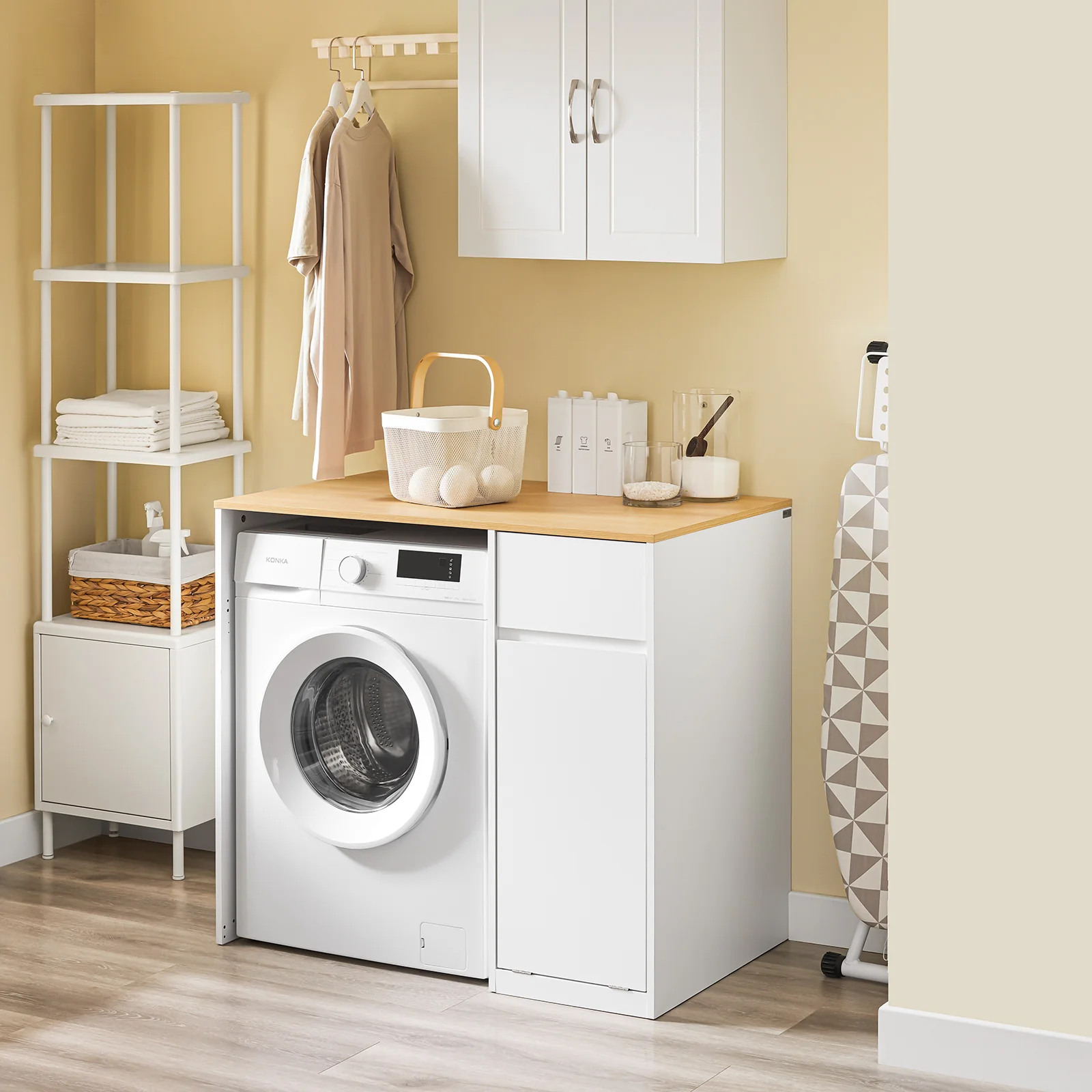 SoBuy BZR217-WN Armario para Lavadora con cesto de ropa Blanco 100×60×90 cm - Image 3