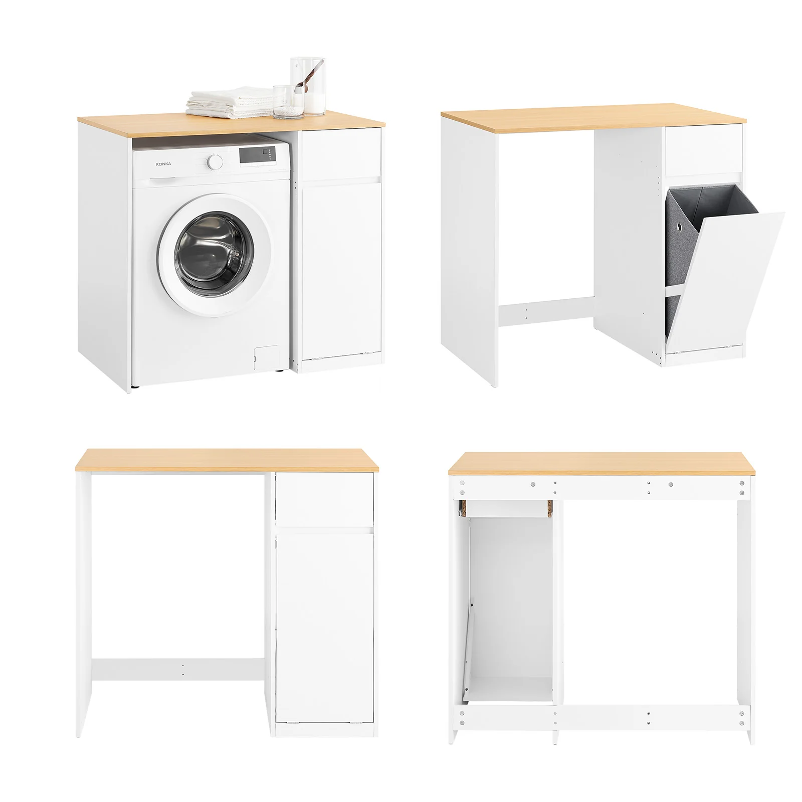 SoBuy BZR217-WN Armario para Lavadora con cesto de ropa Blanco 100×60×90 cm - Image 5