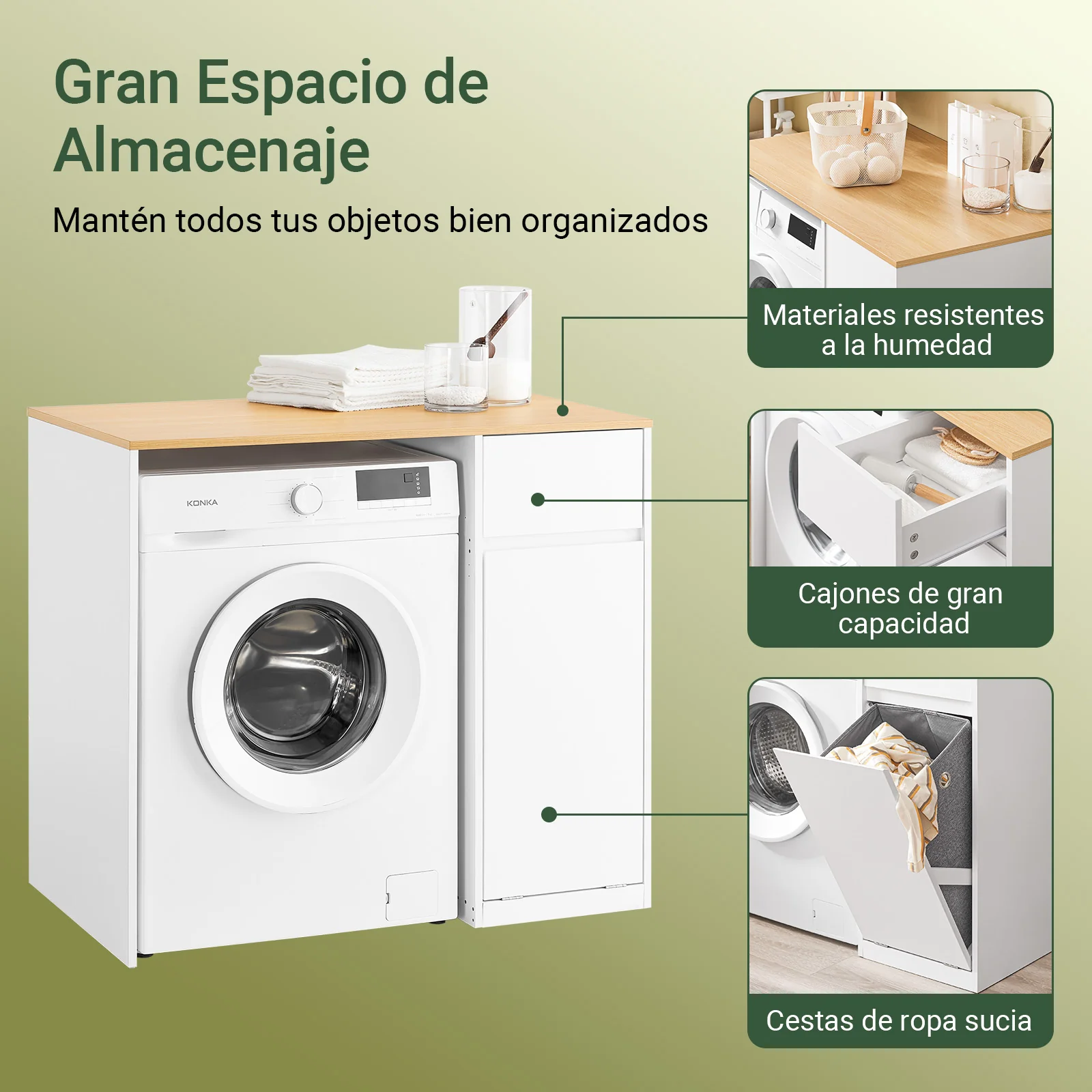 SoBuy BZR217-WN Armario para Lavadora con cesto de ropa Blanco 100×60×90 cm - Image 7