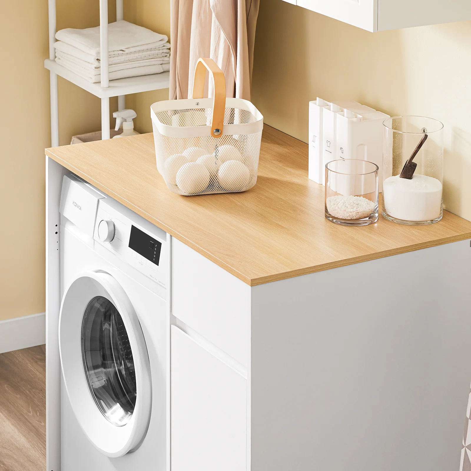 SoBuy BZR217-WN Armario para Lavadora con cesto de ropa Blanco 100×60×90 cm - Image 8