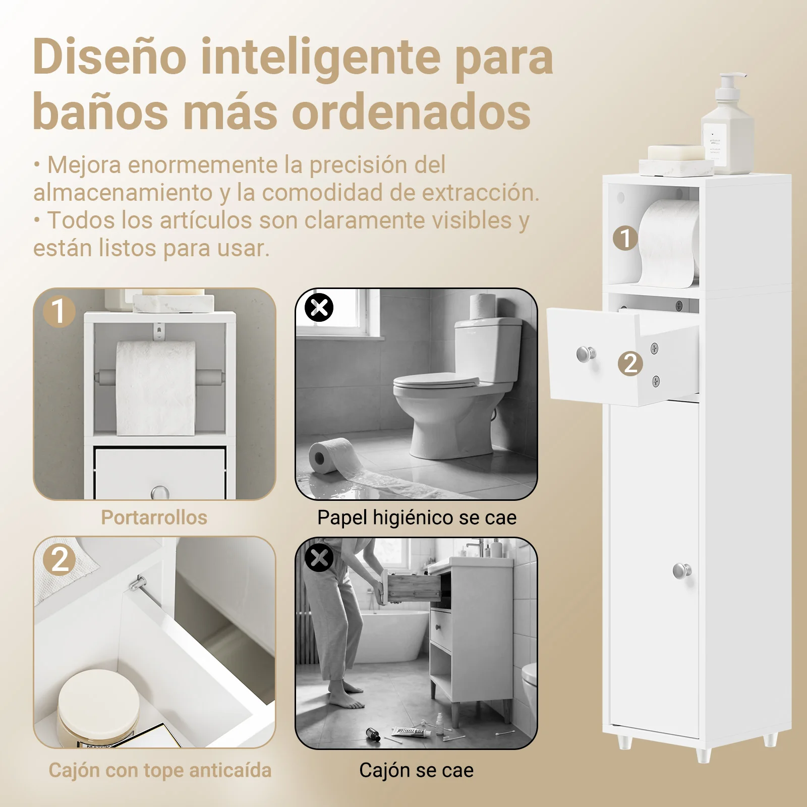 SoBuy BZR219-W Armario Estrecho de Baño 20x20 cm Sostenedor de papel Higiénico - Image 6
