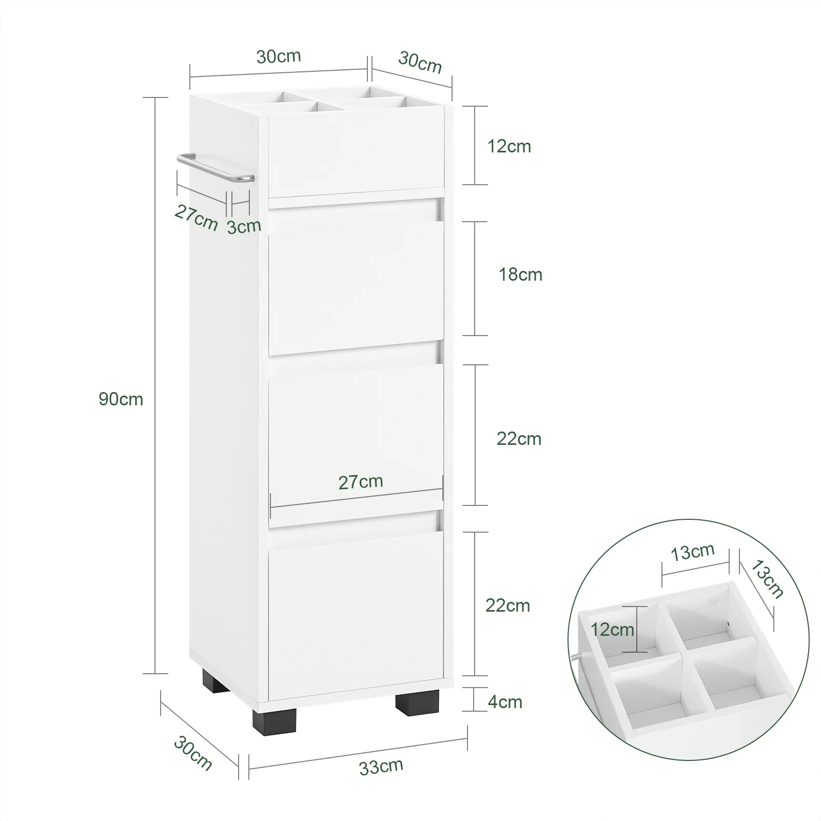 SoBuy BZR29-W Armario Auxiliar Baño con 3 cajones Blanco - Image 3