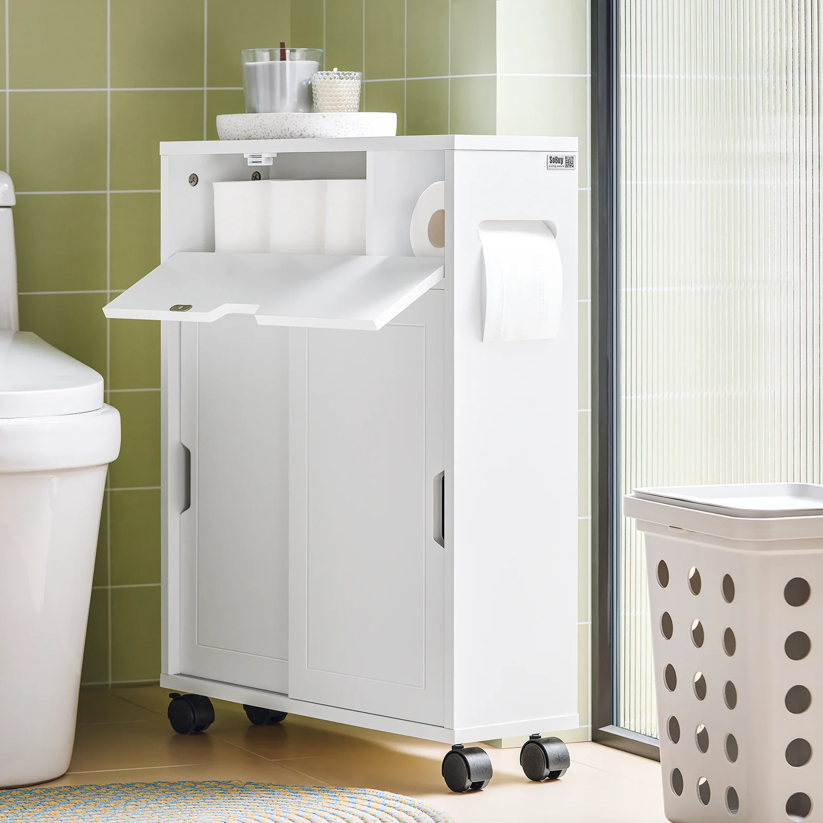 SoBuy BZR31-W Armario Auxiliar Baño con 2 Puertas y 1 cajón Blanco - Image 4