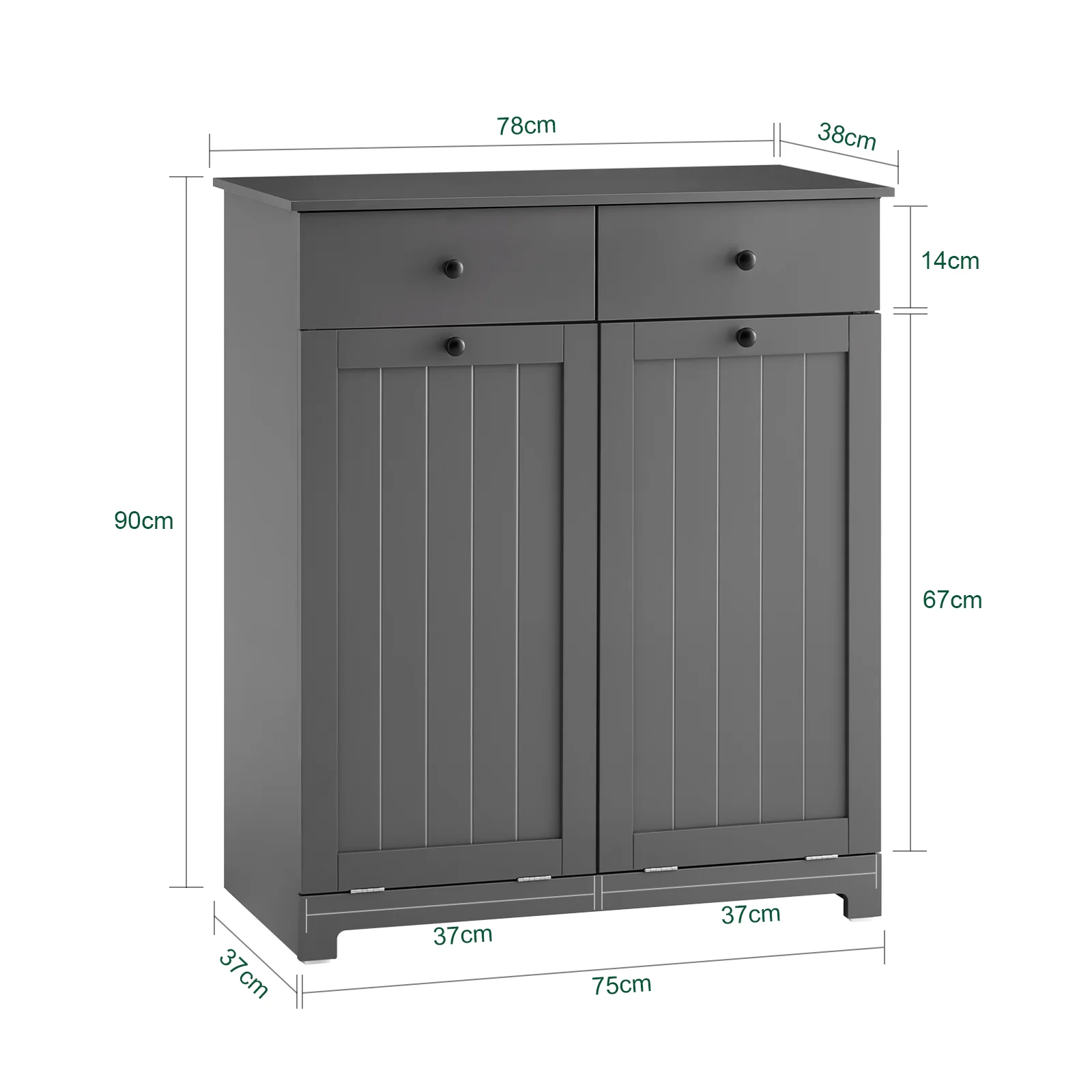 SoBuy BZR33-II-DG Armario baño Cesto para Ropa Sucia con 2 Cestos y 2 Cajones Gris - Image 3