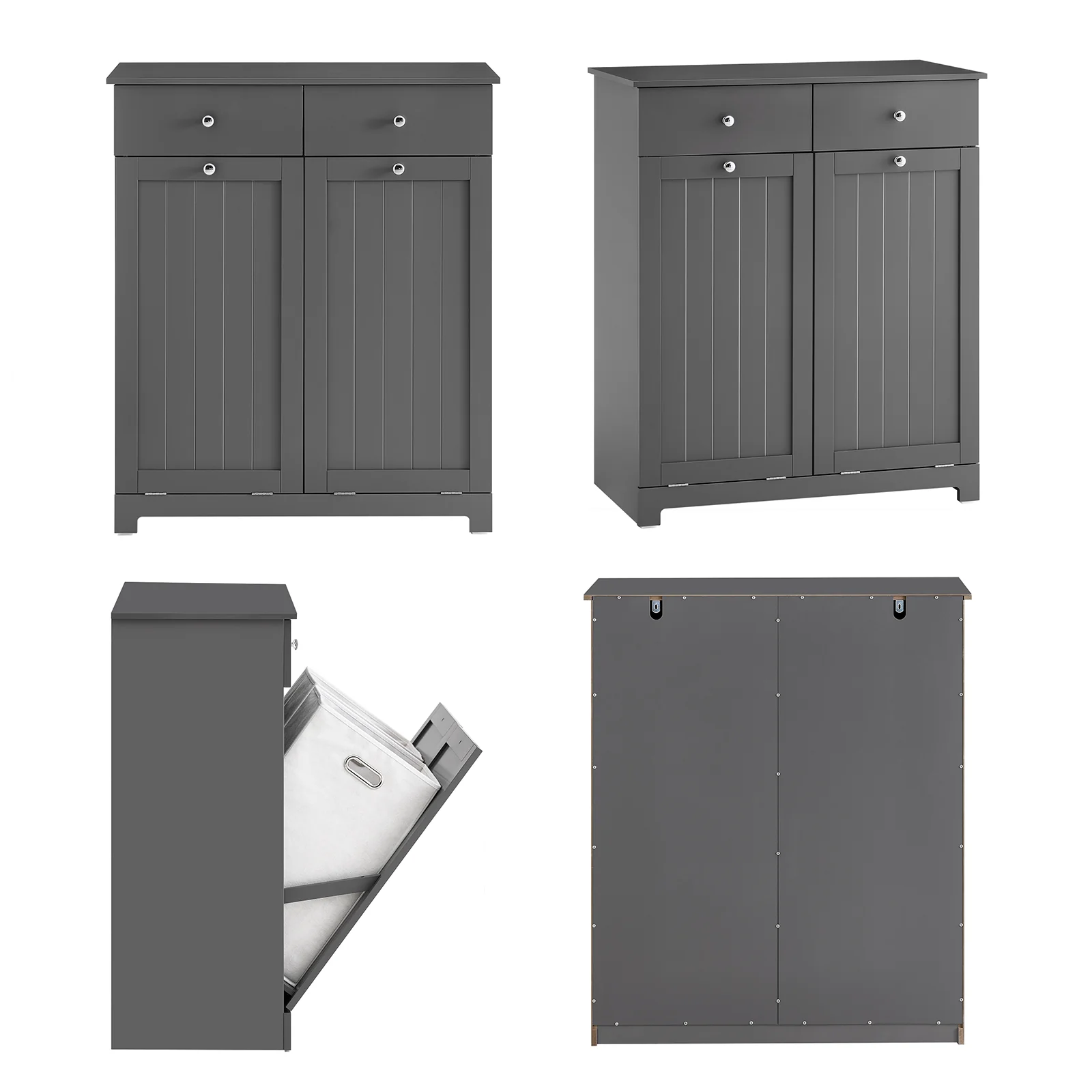 SoBuy BZR33-II-DG Armario baño Cesto para Ropa Sucia con 2 Cestos y 2 Cajones Gris - Image 4