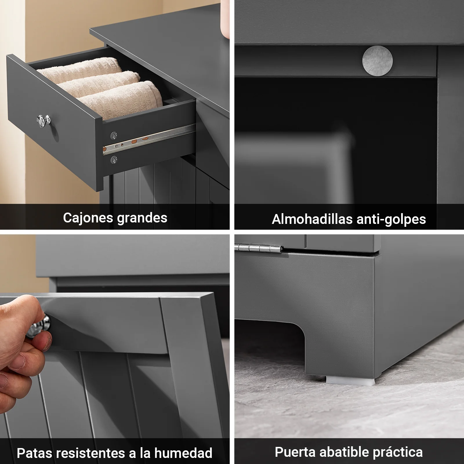 SoBuy BZR33-II-DG Armario baño Cesto para Ropa Sucia con 2 Cestos y 2 Cajones Gris - Image 7