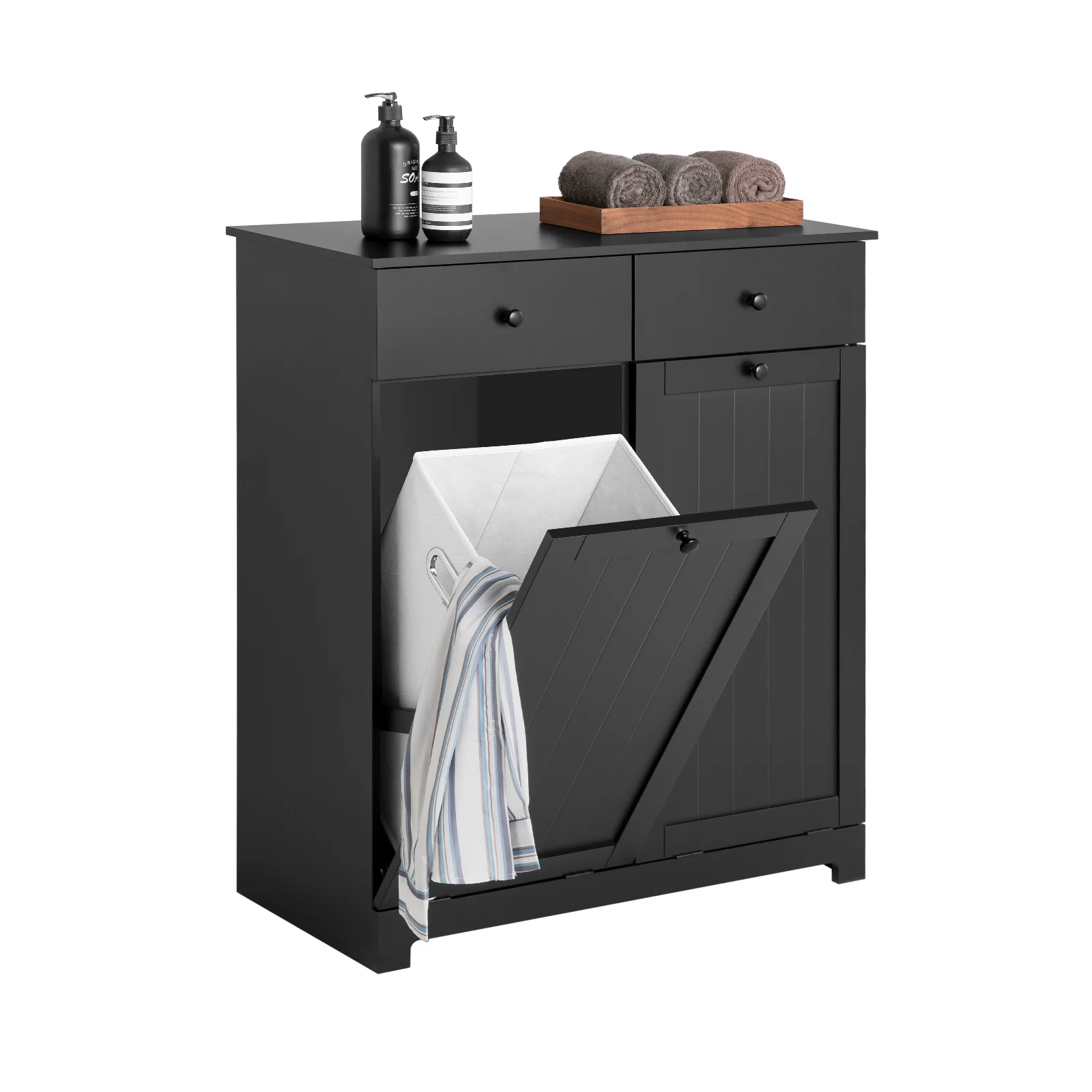 SoBuy BZR33-II-SCH Cesto para Ropa Sucia con 2 Cestos y 2 Cajones Negro