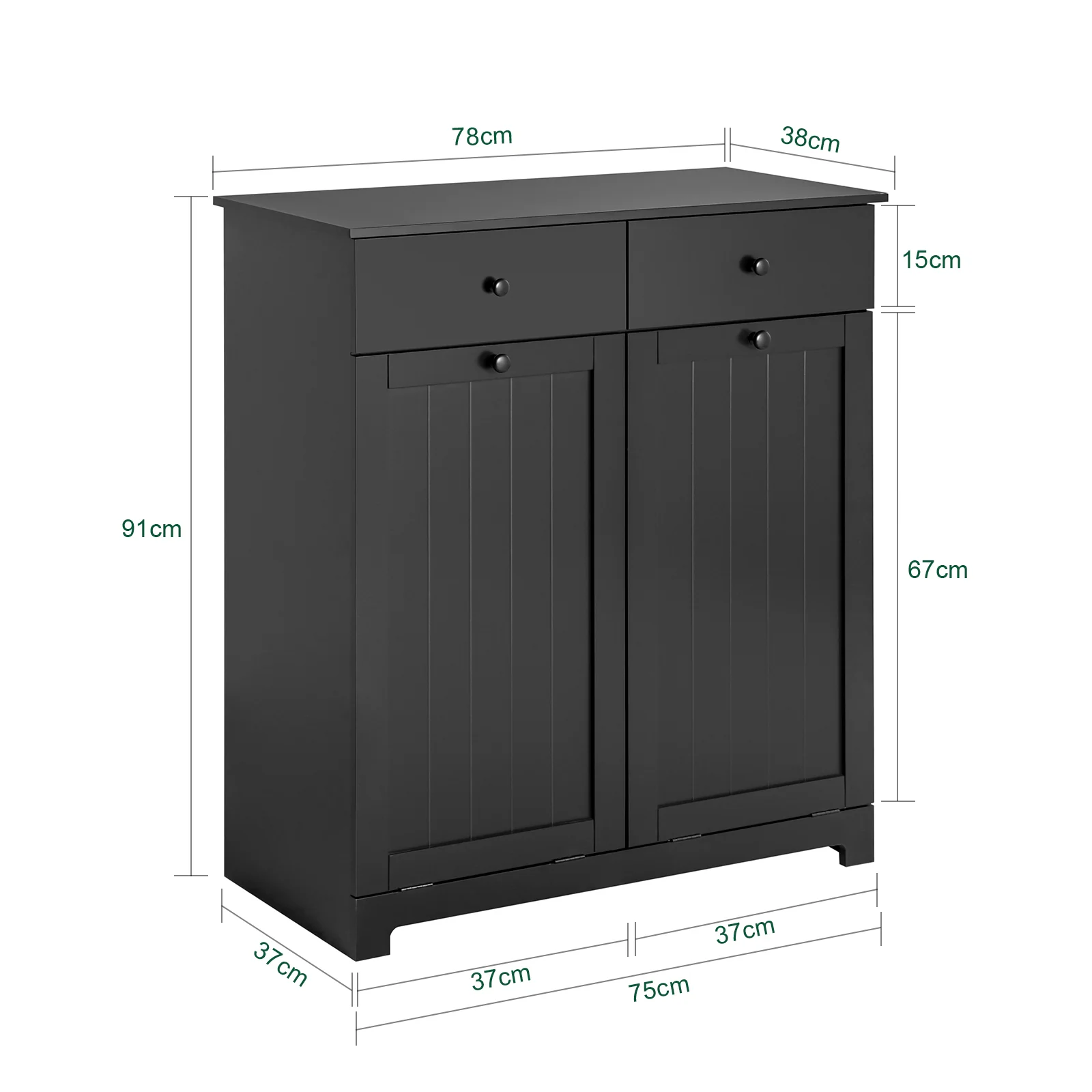 SoBuy BZR33-II-SCH Cesto para Ropa Sucia con 2 Cestos y 2 Cajones Negro - Image 3