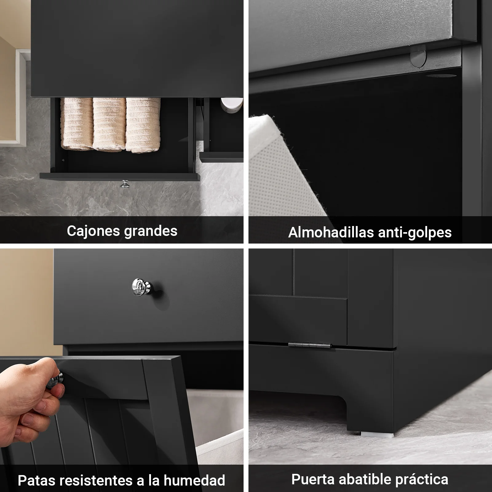 SoBuy BZR33-II-SCH Cesto para Ropa Sucia con 2 Cestos y 2 Cajones Negro - Image 4
