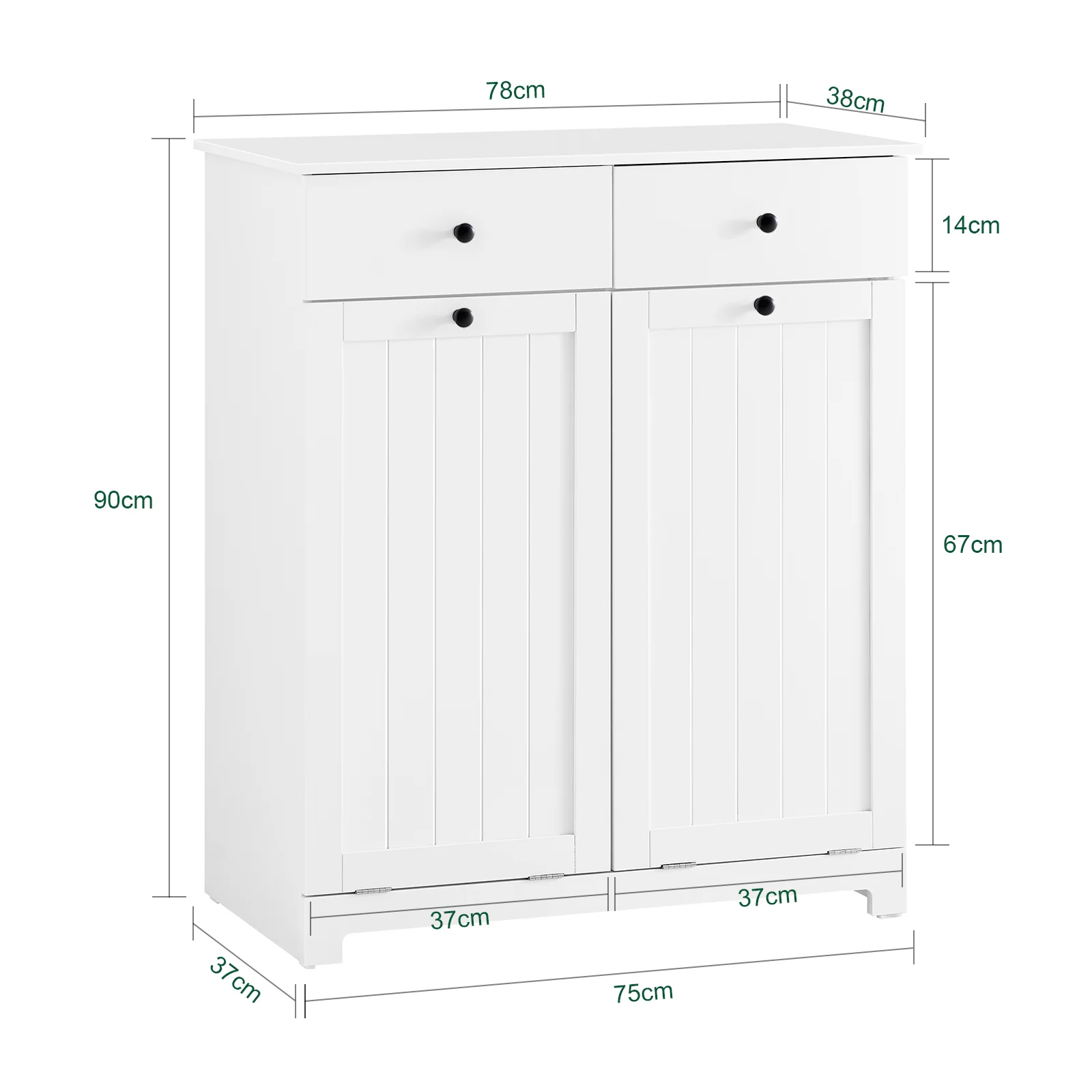 SoBuy BZR33-II-W Mueble Ropa Sucia Armario de baño con 2 Cestos para Colada y 2 cajones Blanco - Image 3