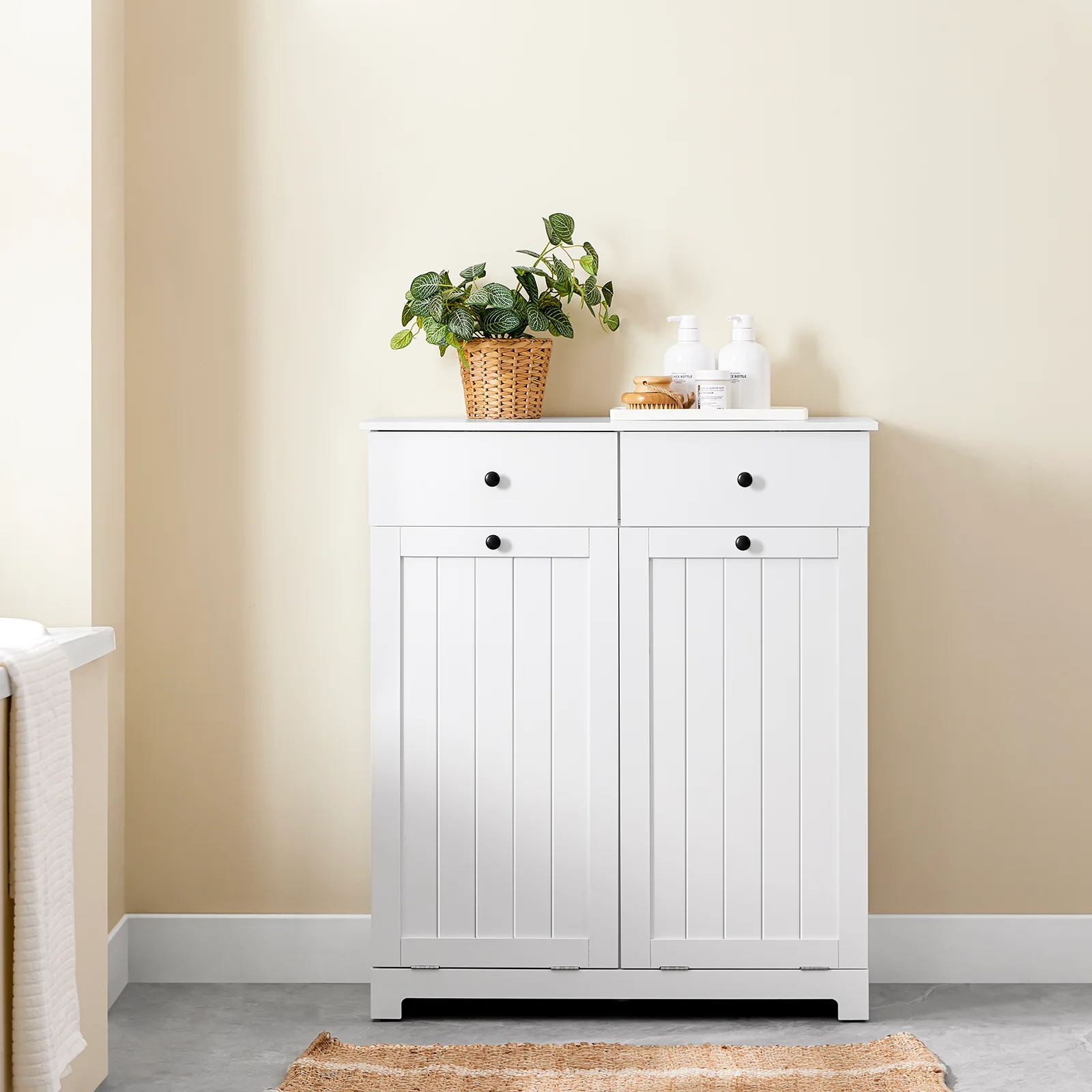 SoBuy BZR33-II-W Mueble Ropa Sucia Armario de baño con 2 Cestos para Colada y 2 cajones Blanco - Image 4
