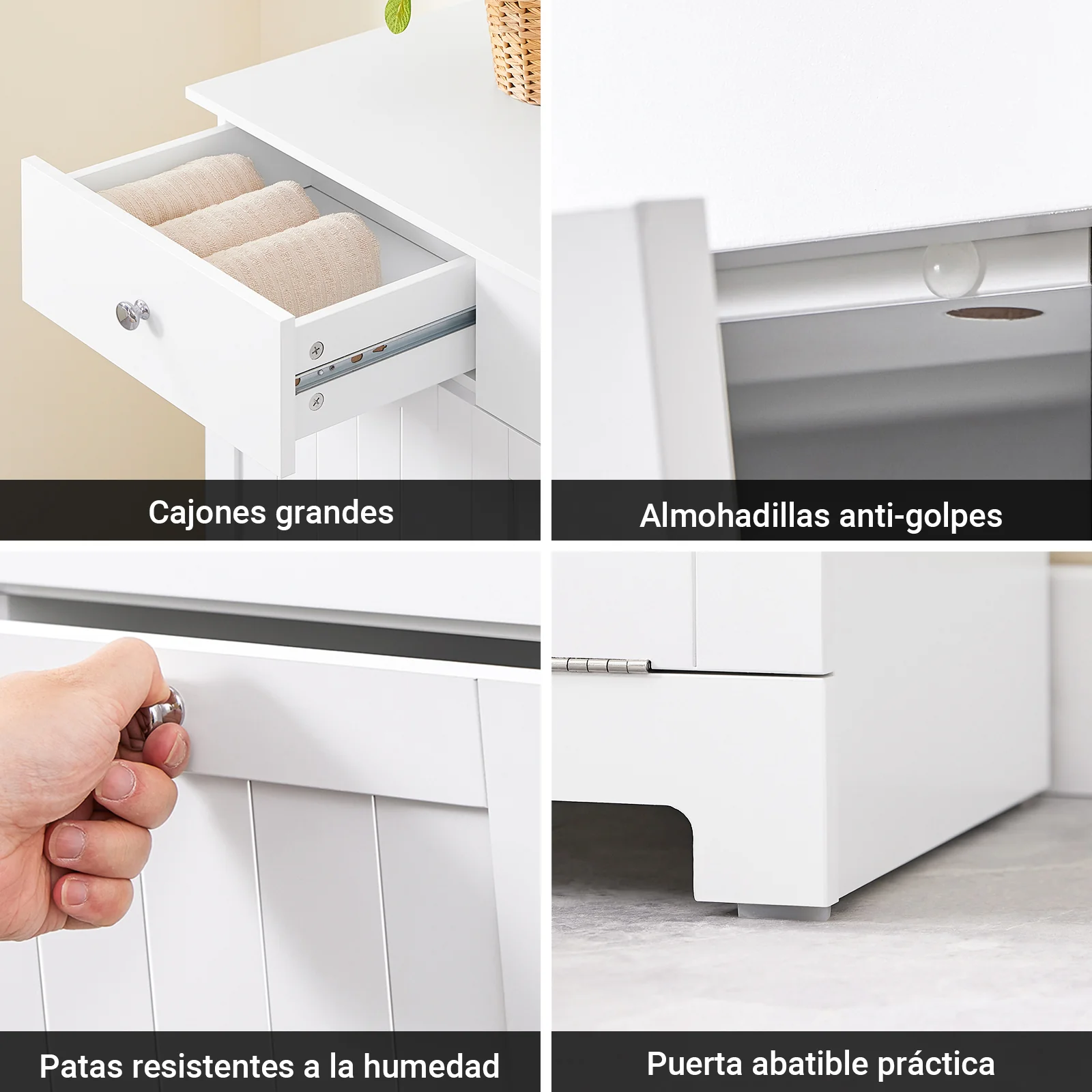 SoBuy BZR33-II-W Mueble Ropa Sucia Armario de baño con 2 Cestos para Colada y 2 cajones Blanco - Image 8